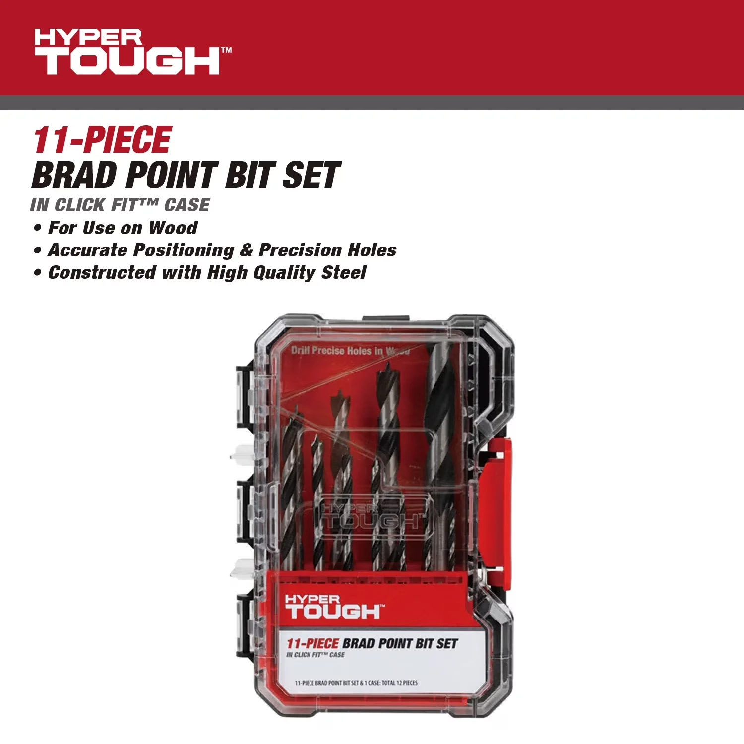 Power Tool Classic with Lockable, Portable, 11-piece brad point drill bit set - Steel 1/2-inch Model B0A56C