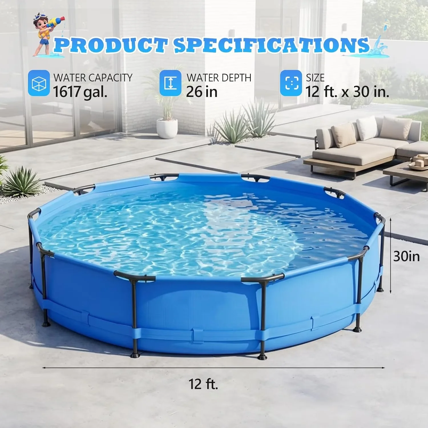 Innovative Above Ground Pool with Uv Resistant, 12ft x 30in Round - Blue Model CA7CF6