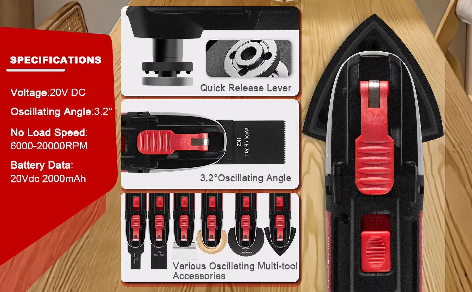 Woodworking Modern with Battery, 20V, Variable Speed - Red, Black - Heavy Duty Model CE2A0A