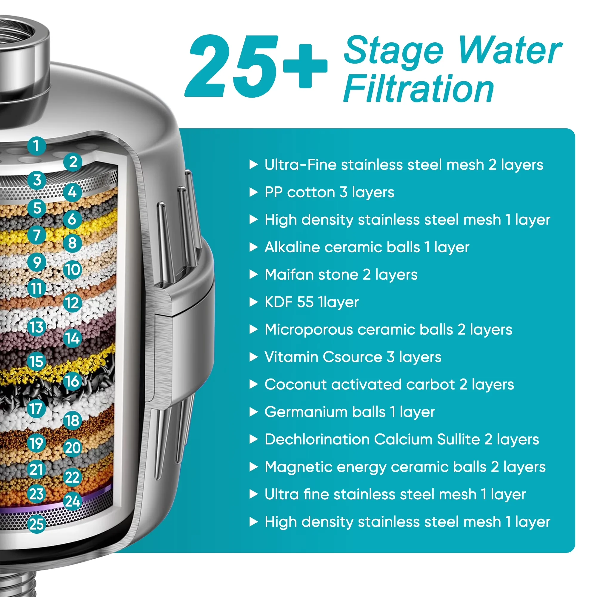 Professional Shower Head with Universal, Easy Installation, 2 Replaceable Filter Cartridges - Abs Model DD6C05