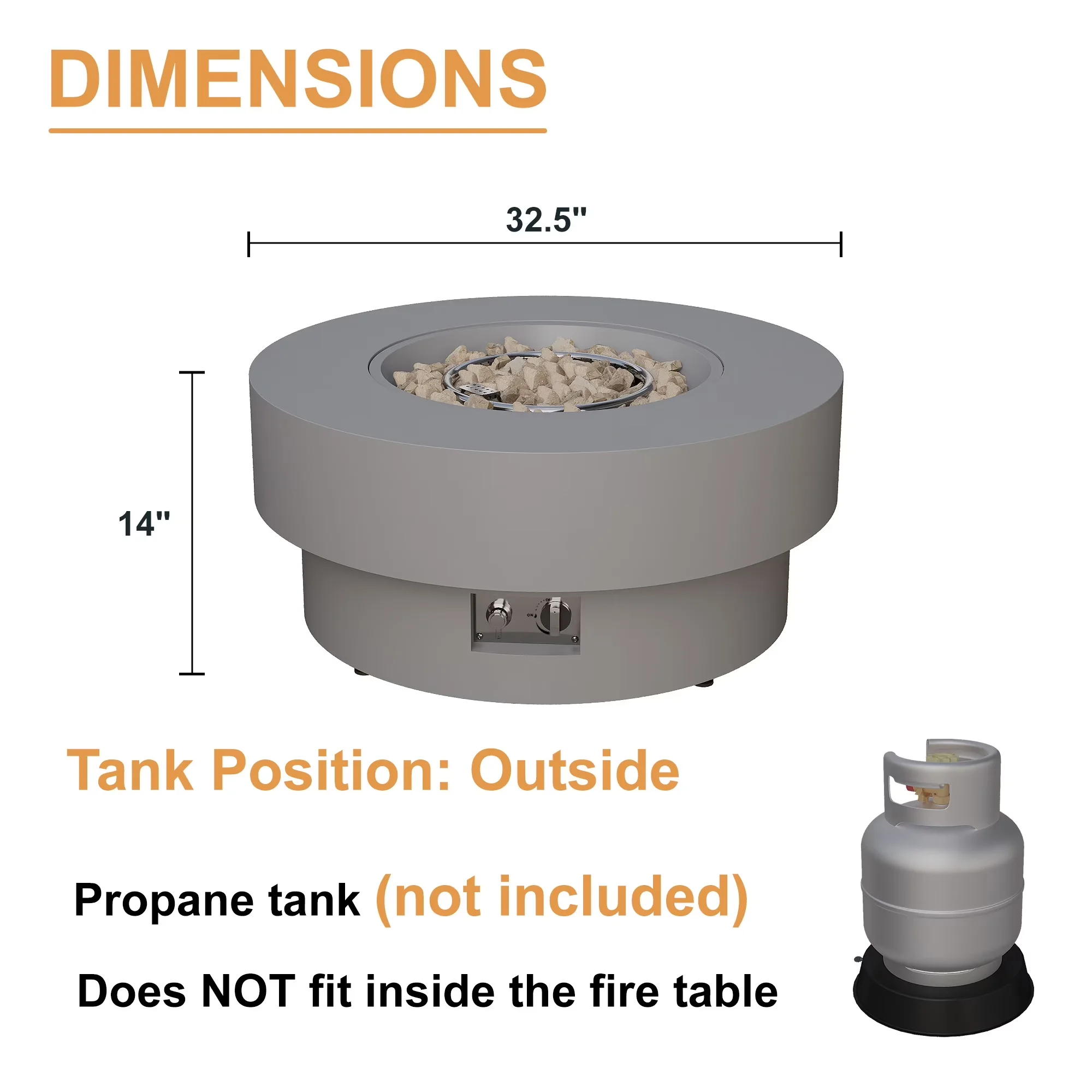 Efficient Outdoor Heating with 50K BTU Magnesium Oxide Heater, Gray, 32.5" Round Propane Free Fire Pit - Magnesium Oxide Gray Model 1F2985
