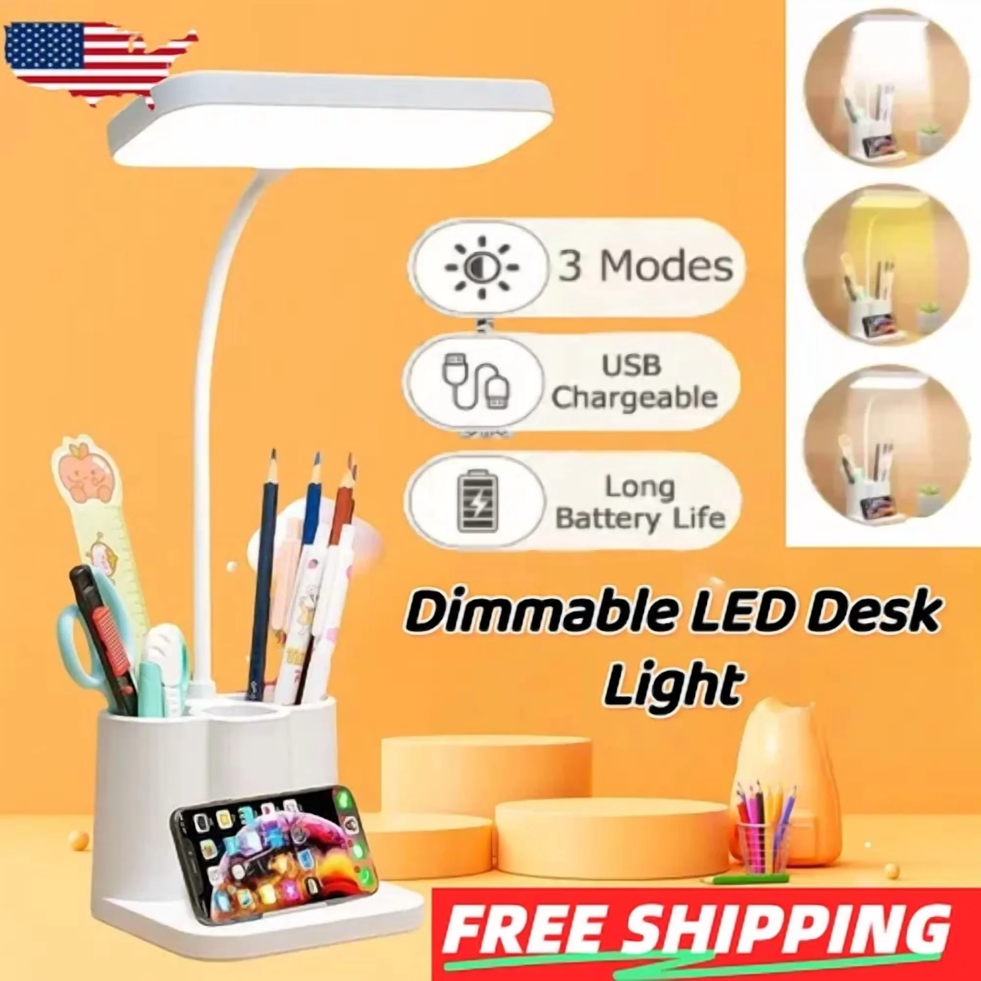 Versatile Desk Lamp with LED, Task Lamps, Touch Sensor - White Rechargeable Model EBE677