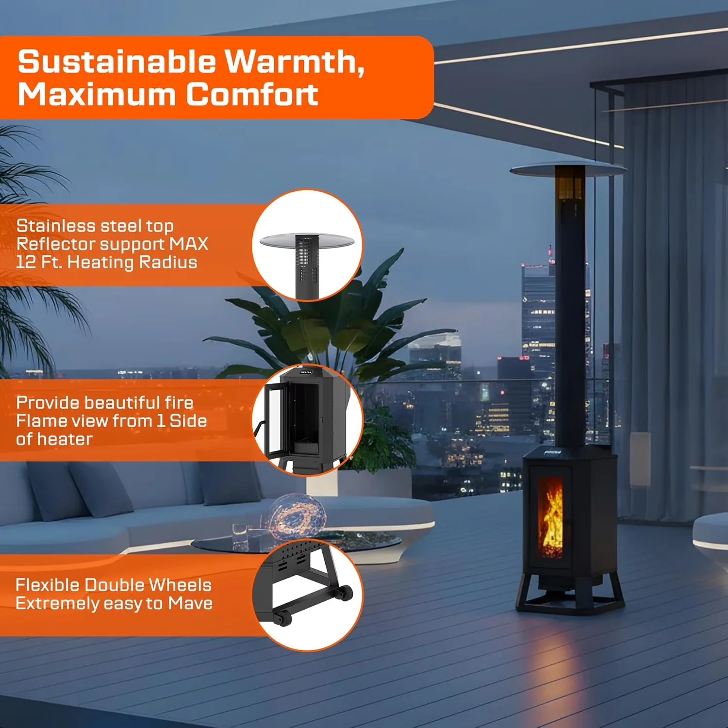 Outdoor Heating Premium with 70000 BTU, Portable, Backyard - Black Freestanding Model 481AF0