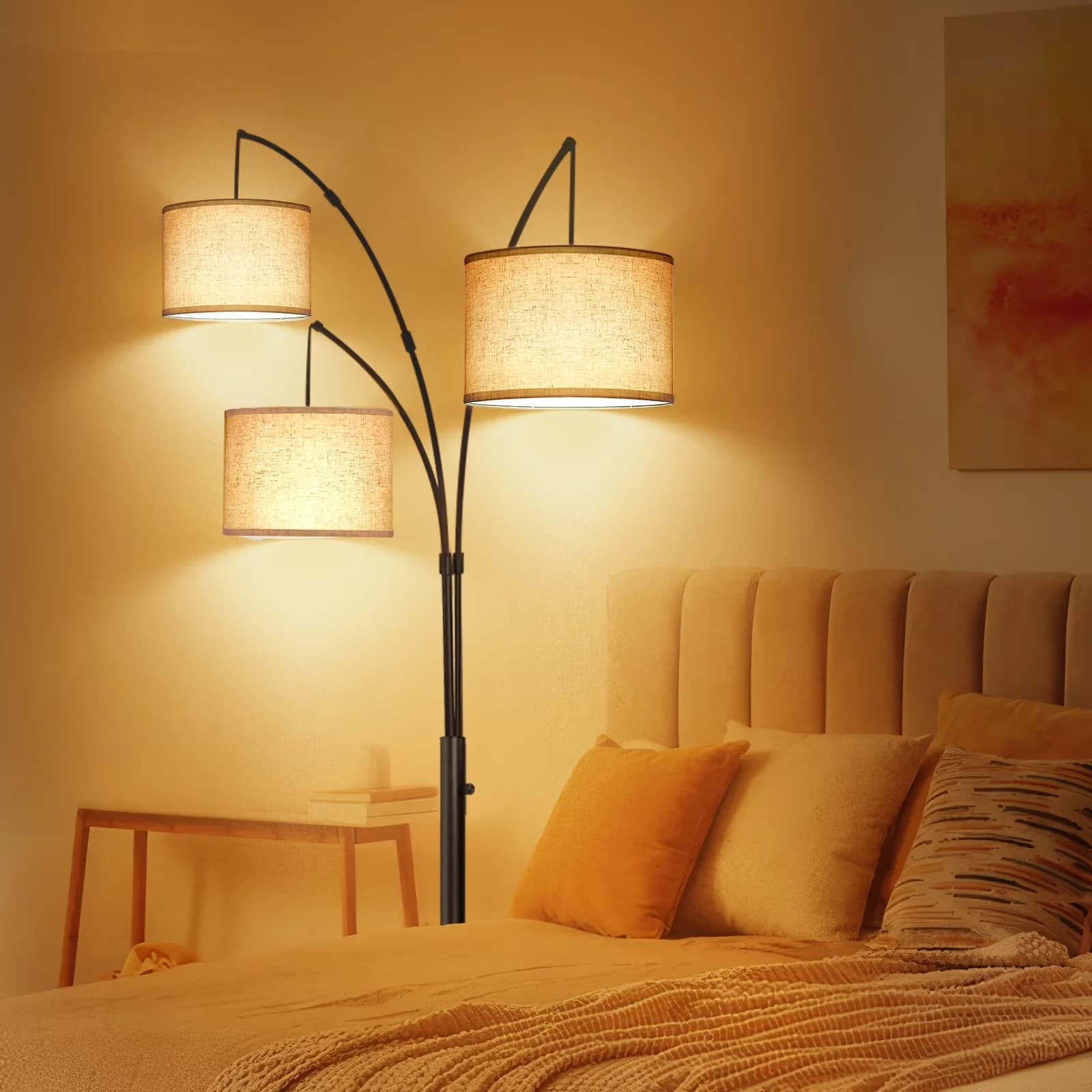 Compact Floor Lamp with LED, Arc, Adjustable Head - Metal Black for Living Room, Bedroom Model F60EFE
