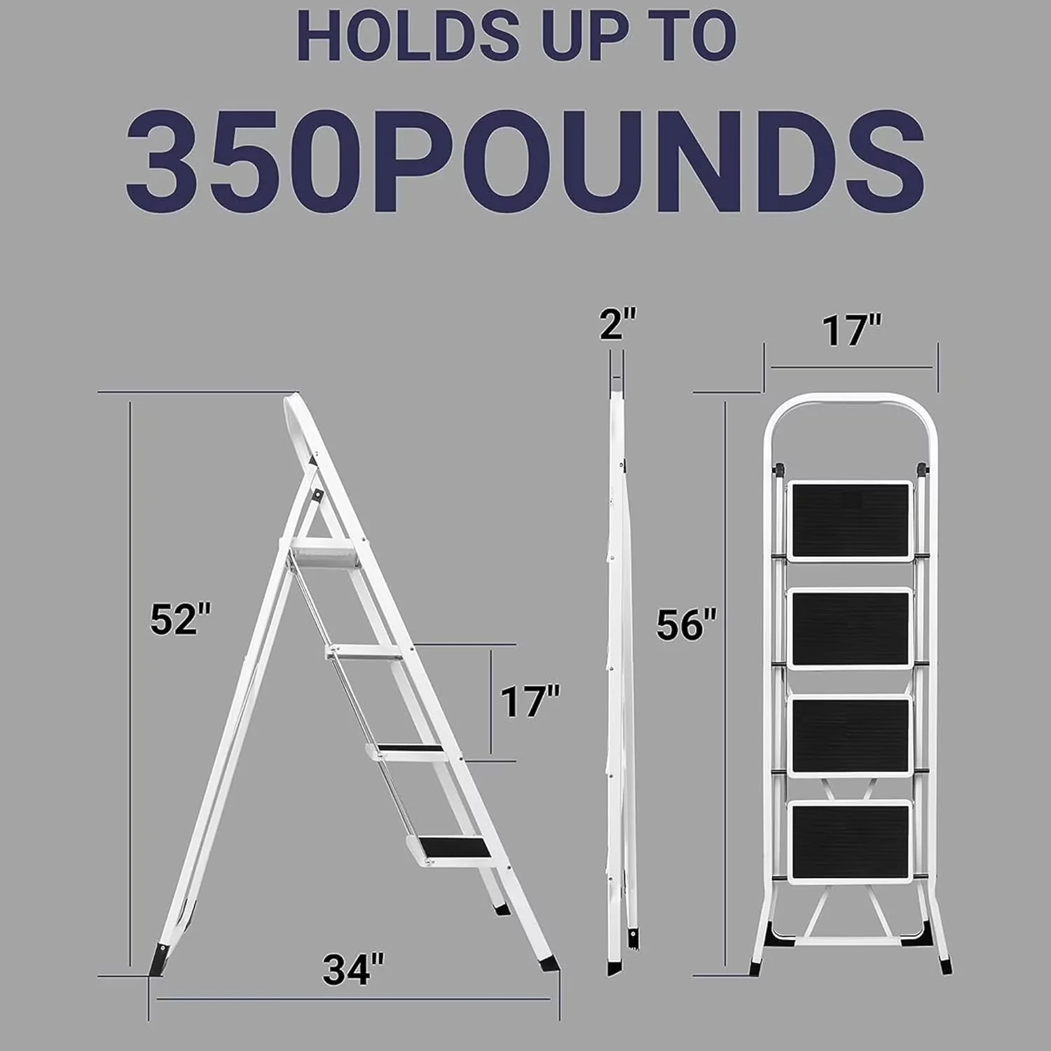 Building Material Professional with Extra Wide Anti-Slip Pedal, Handgrip, 4 Step Ladder - White Alloy Steel Model 13EB94