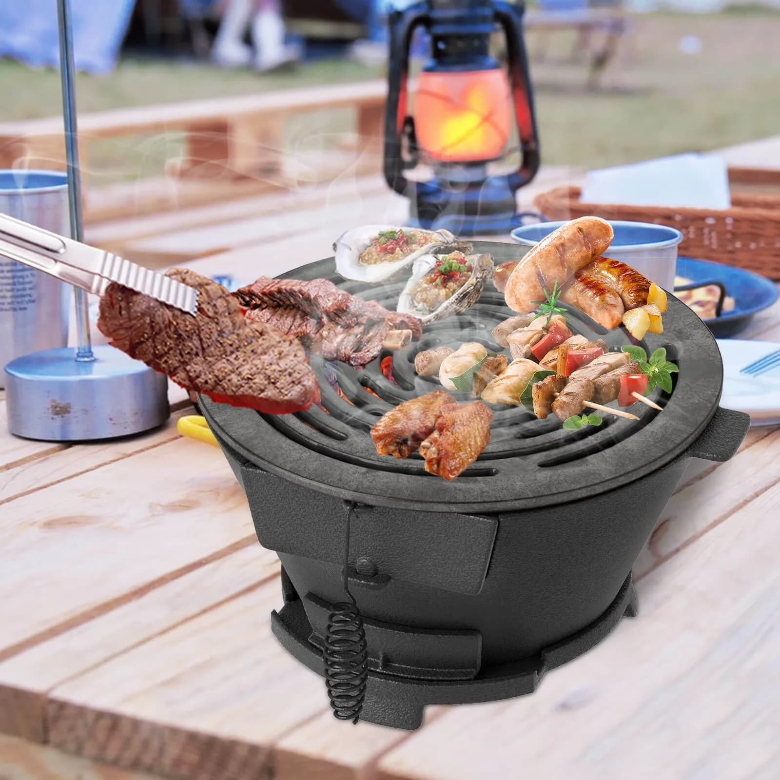 Flat Top Grill Sleek with Rust Resistant, Portable, Round Hibachi - Cast Iron Black Model CDE017