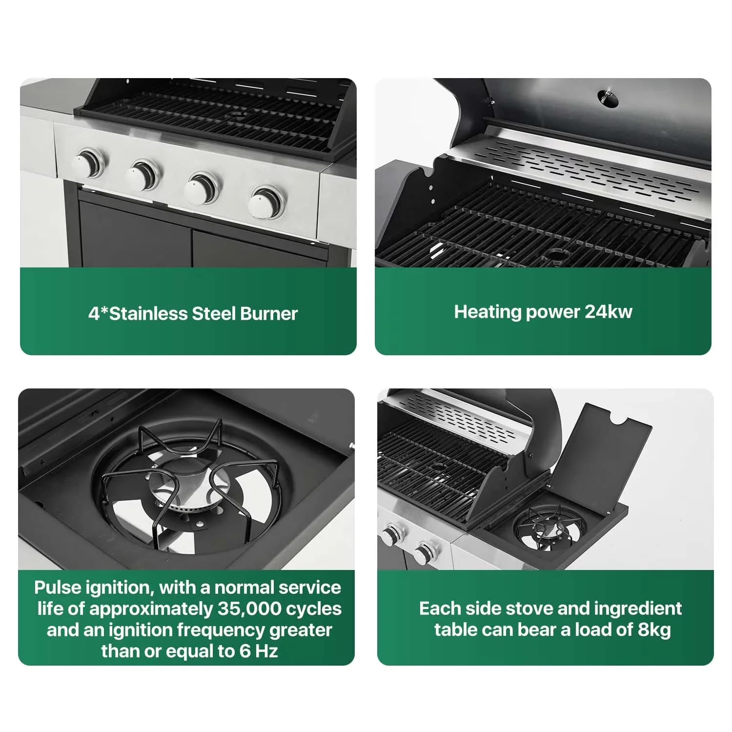 Durable Gas Grill with Portable, Patio Garden BBQ Perfect, and Thermometer - Stainless Steel Black Model A66979