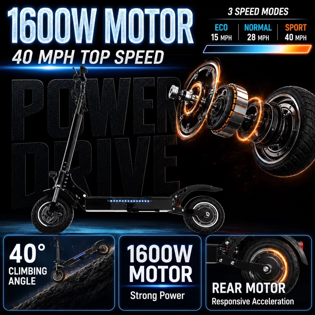 Scooter Versatile with Foldable, Portable, 40 mph Max Speed & 50 Miles Long Range - Aluminum Alloy Model 28412A