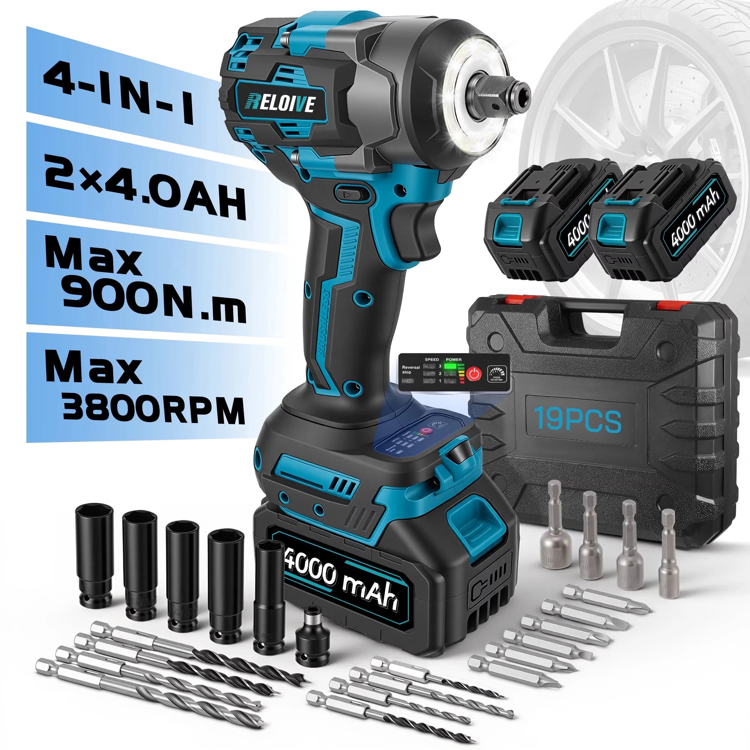 Premium Air Tools Compressor with Battery, Brushless Motor, 【DUAL HIGH-CAPACITY BATTERIES】 for Car, Home - Model 07653F