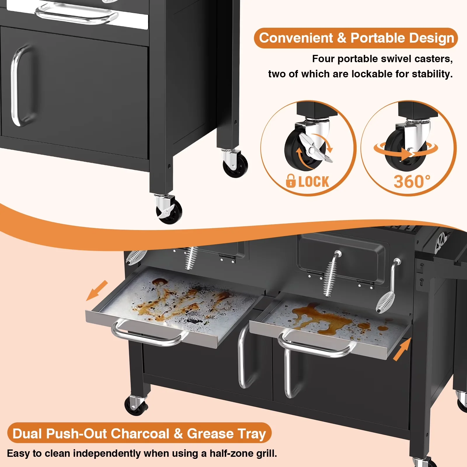 Versatile Charcoal Grill with Foldable, Warming Rack, Portable - Cast Iron Model 1EC75A