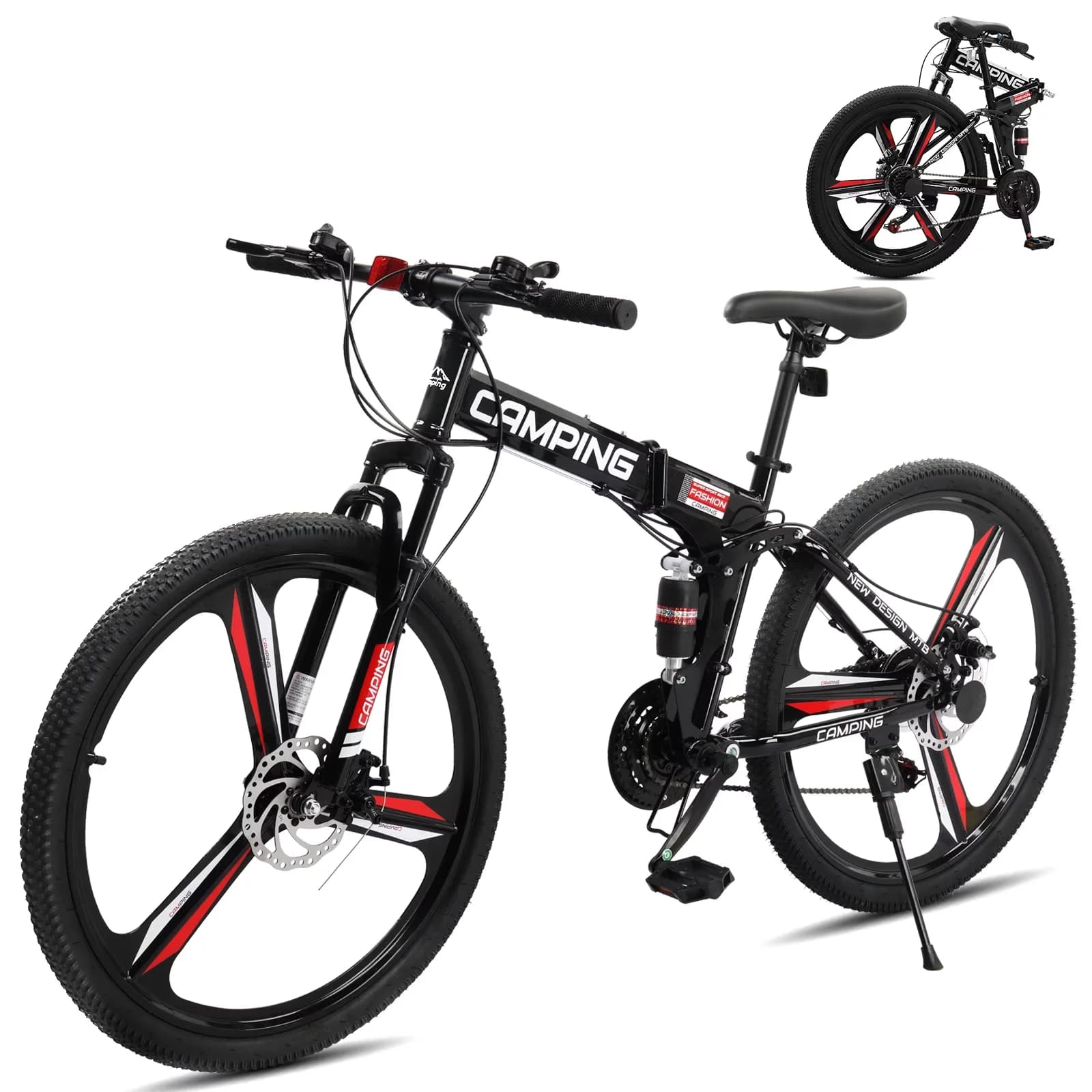 Efficient Mountain Bike with Compact, Adjustable Speed, 26" Folding - Black Model 5FA86B