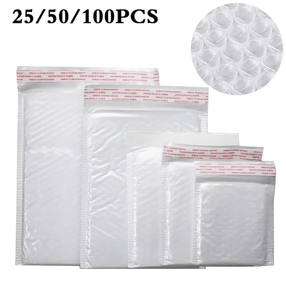 Moving Reliable with WHITE ALL SIZE FOR CHOICE, 25 50 100 PACKS POLY BUBBLE MAILERS - Polyethylene Film With Bubbles White Model 496891