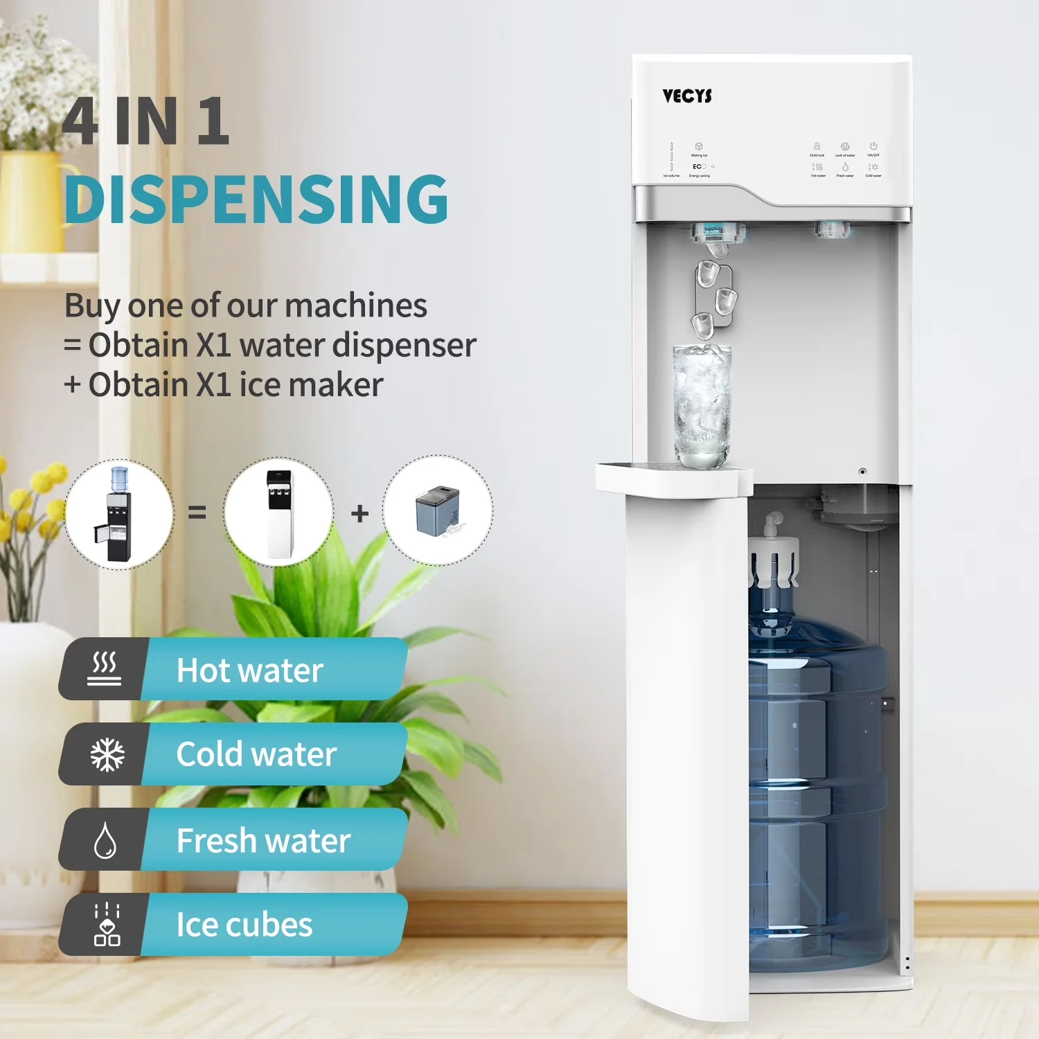 Classic Water Filtration with Child Safely Lock - White Plastic 22LBS - Low Maintenance Model 1AC67C