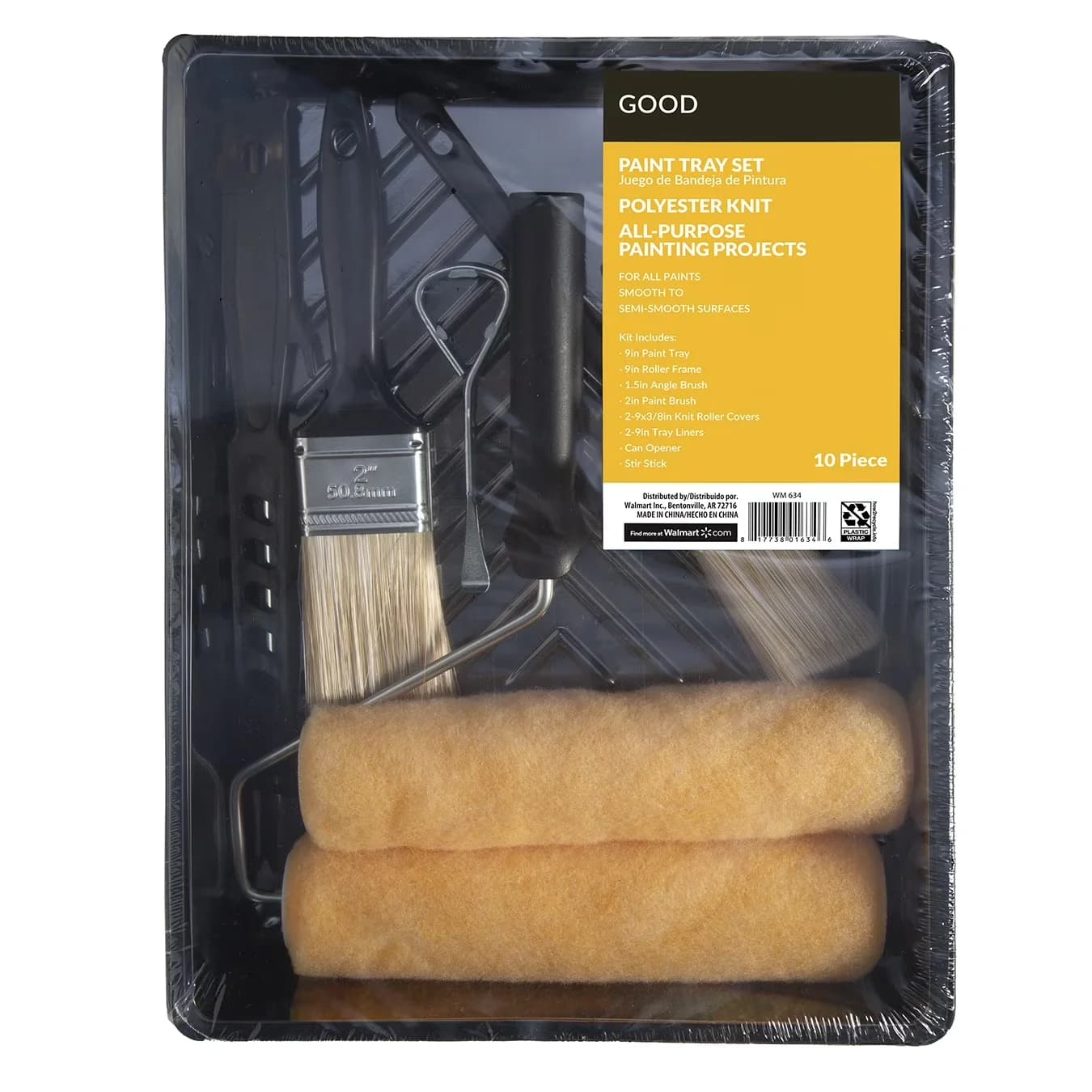 Paint Tools Supplies - Paint Brushes Rollers Tray Premium with Easy To Clean, Finish, Washable And Reusable Model 615D66