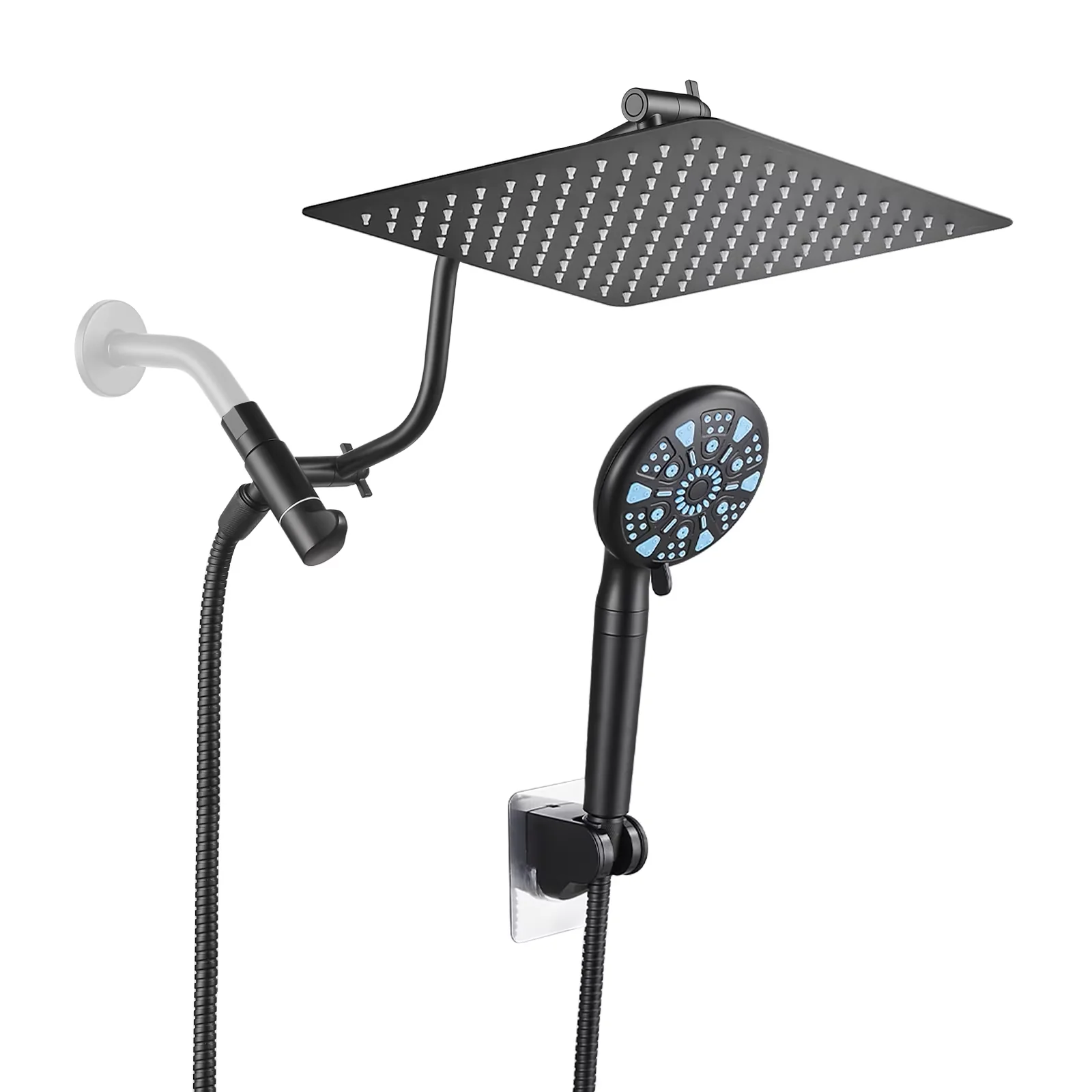 Shower Head Premium with Easy To Clean, Fade Resistant, Adjustable Heads - Black Abs (Acrylonitrile Butadiene Styrene), Stainless Steels Model 9C0E46