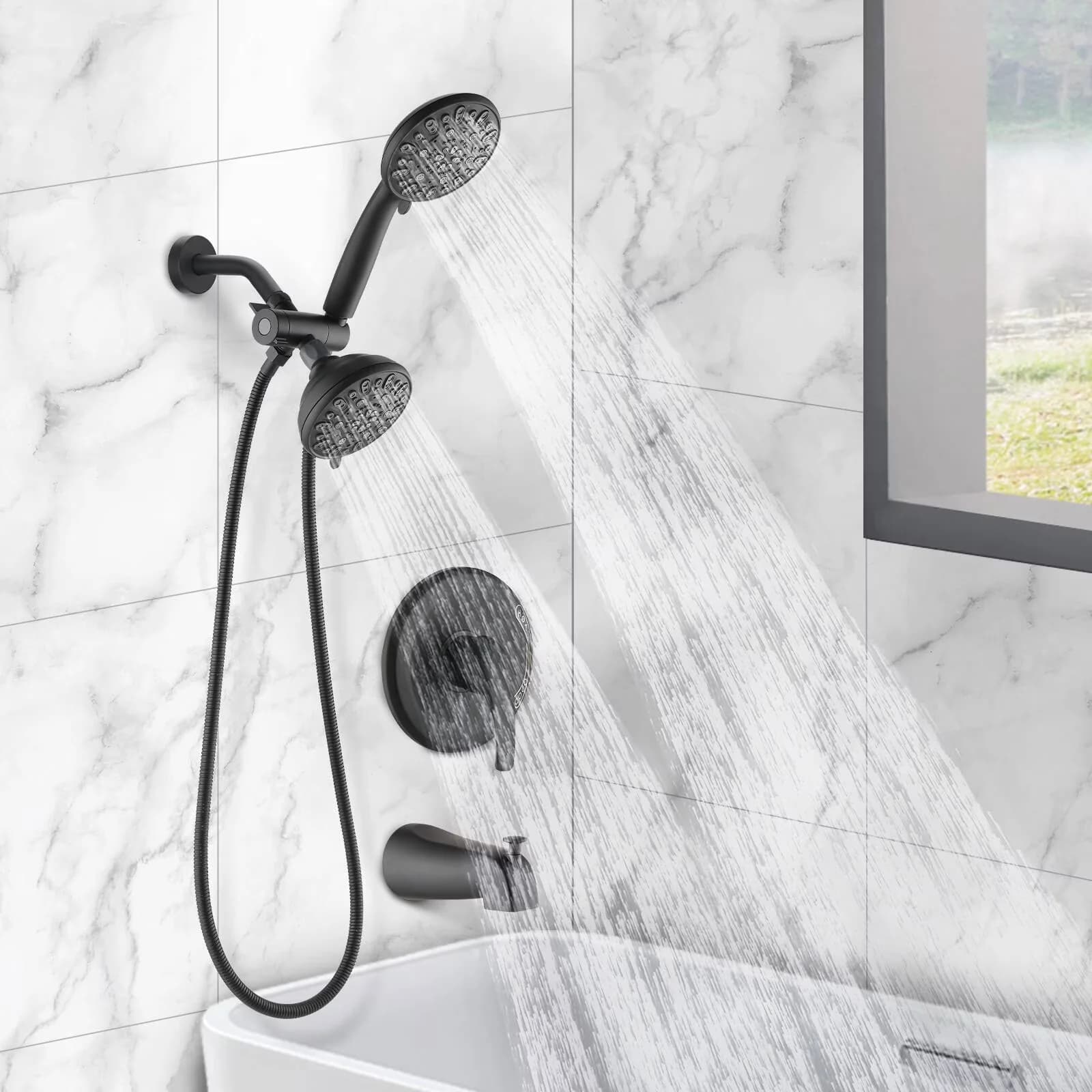 Compact Shower Head with Easy To Install, Adjustable, Bathtub Spout - Black Plastic Model 78A086