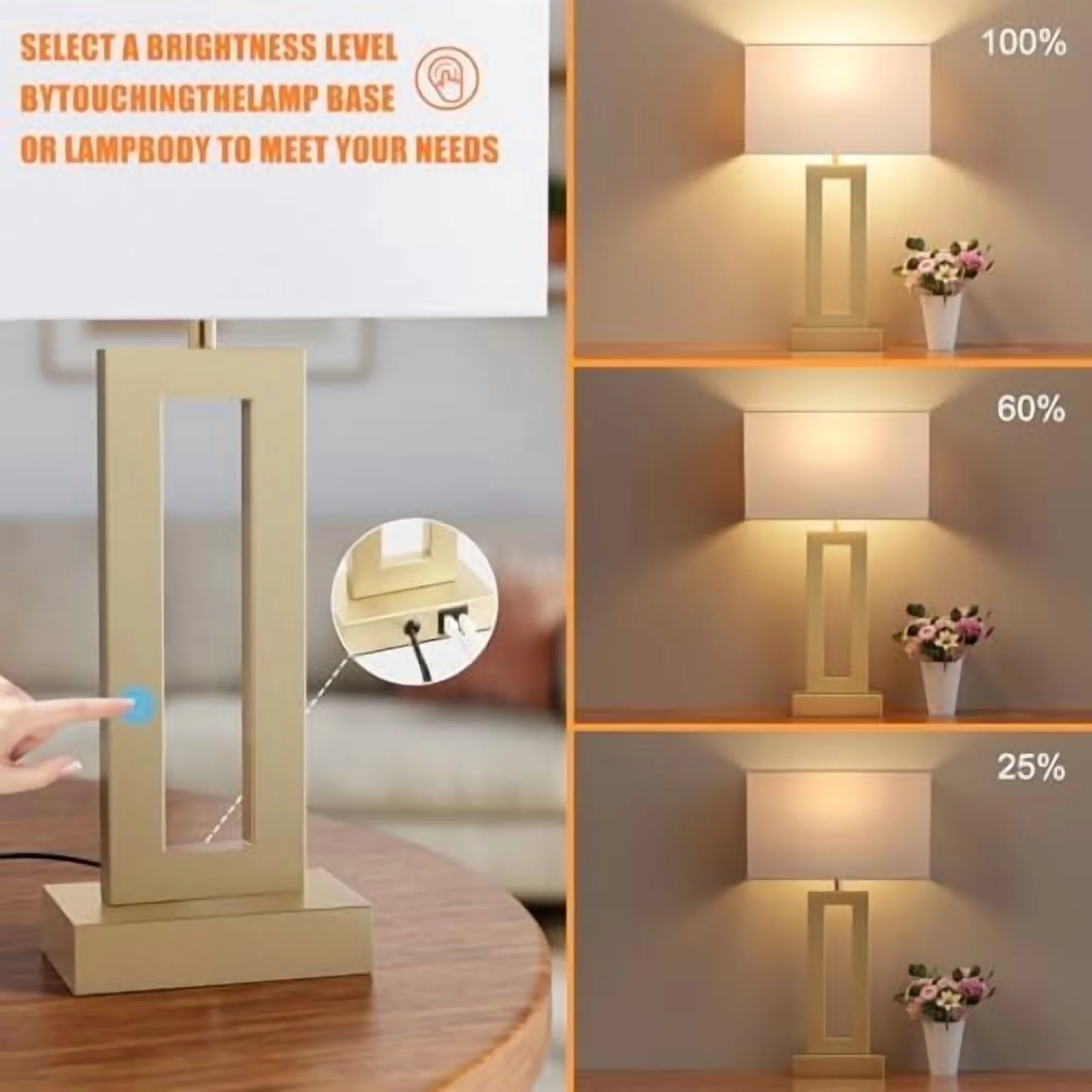 Reliable Lamp Set with LED, Dimmable, Nightstand Table Lamps - Linen - Rustic Charm Model B966EE