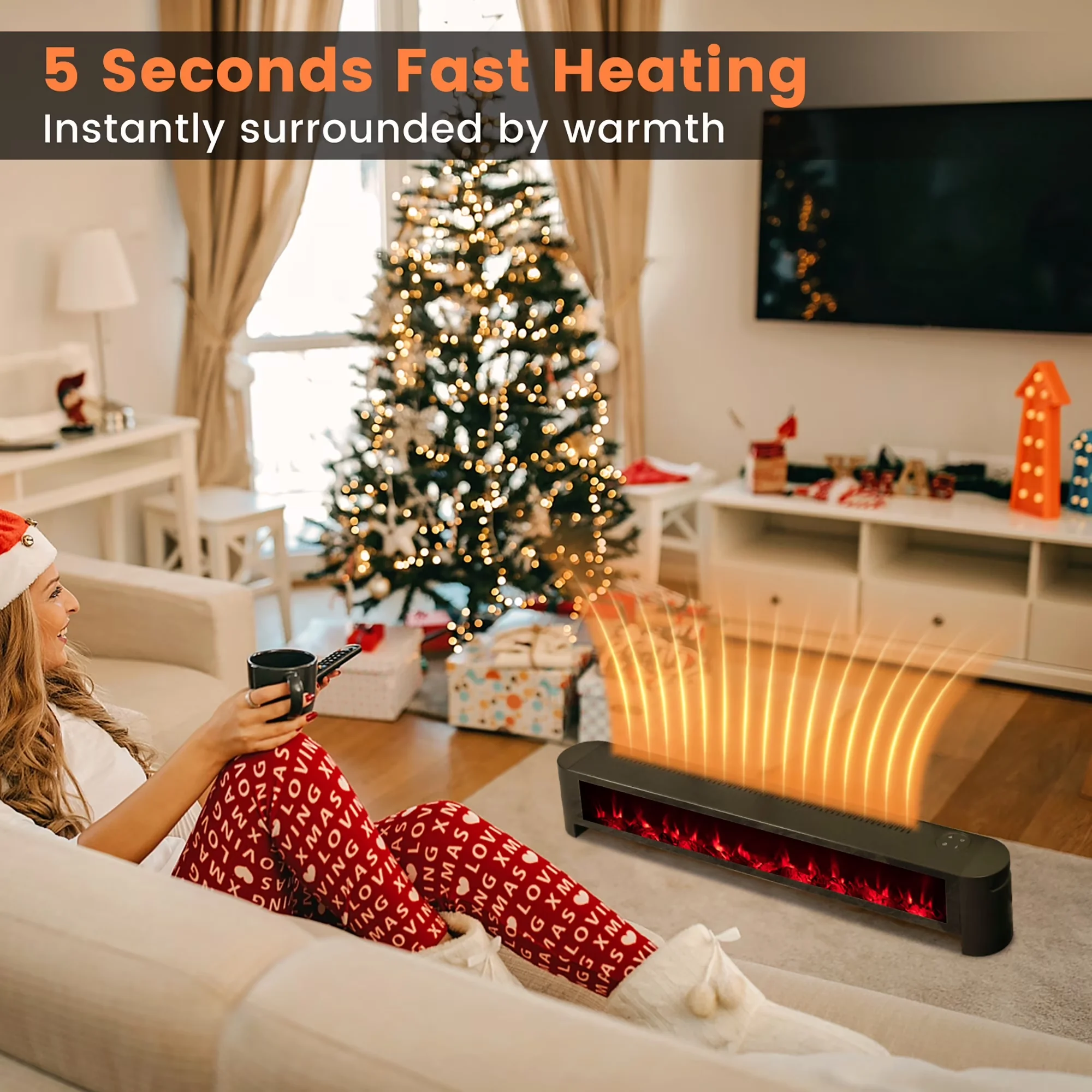 Durable Portable And Electric Space Heater with 1400W, Remote Controlled, 1400W Baseboard Convection - Black Model 82287C