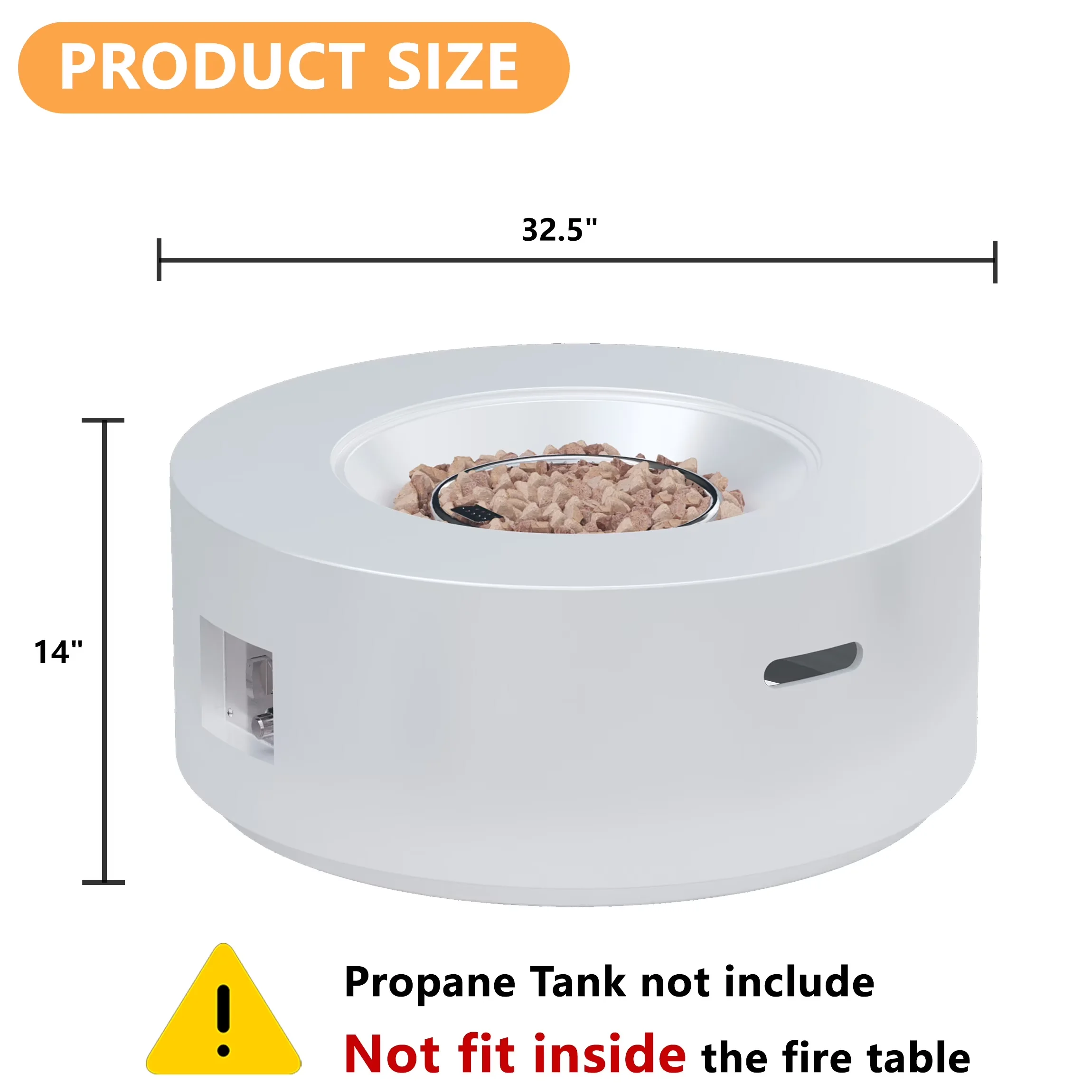Essential Outdoor Heating with 50000 BTU, White, 32.5 inch Round Propane Fire Pit Table - White Magnesium Oxide Model ED0BC7