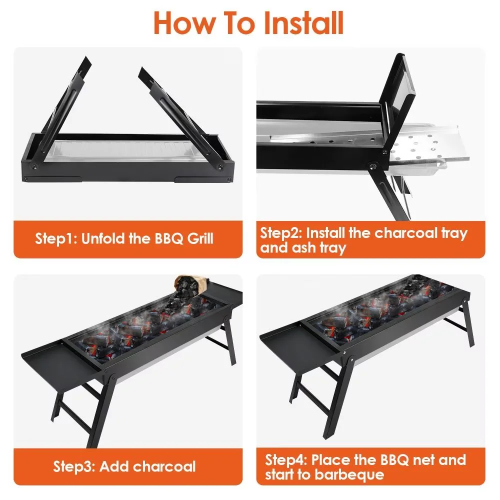 Stylish Flat Top Grill with Portable, 2 Side Foldable Trays - Iron Black for Outdoor, Camping Model 841125