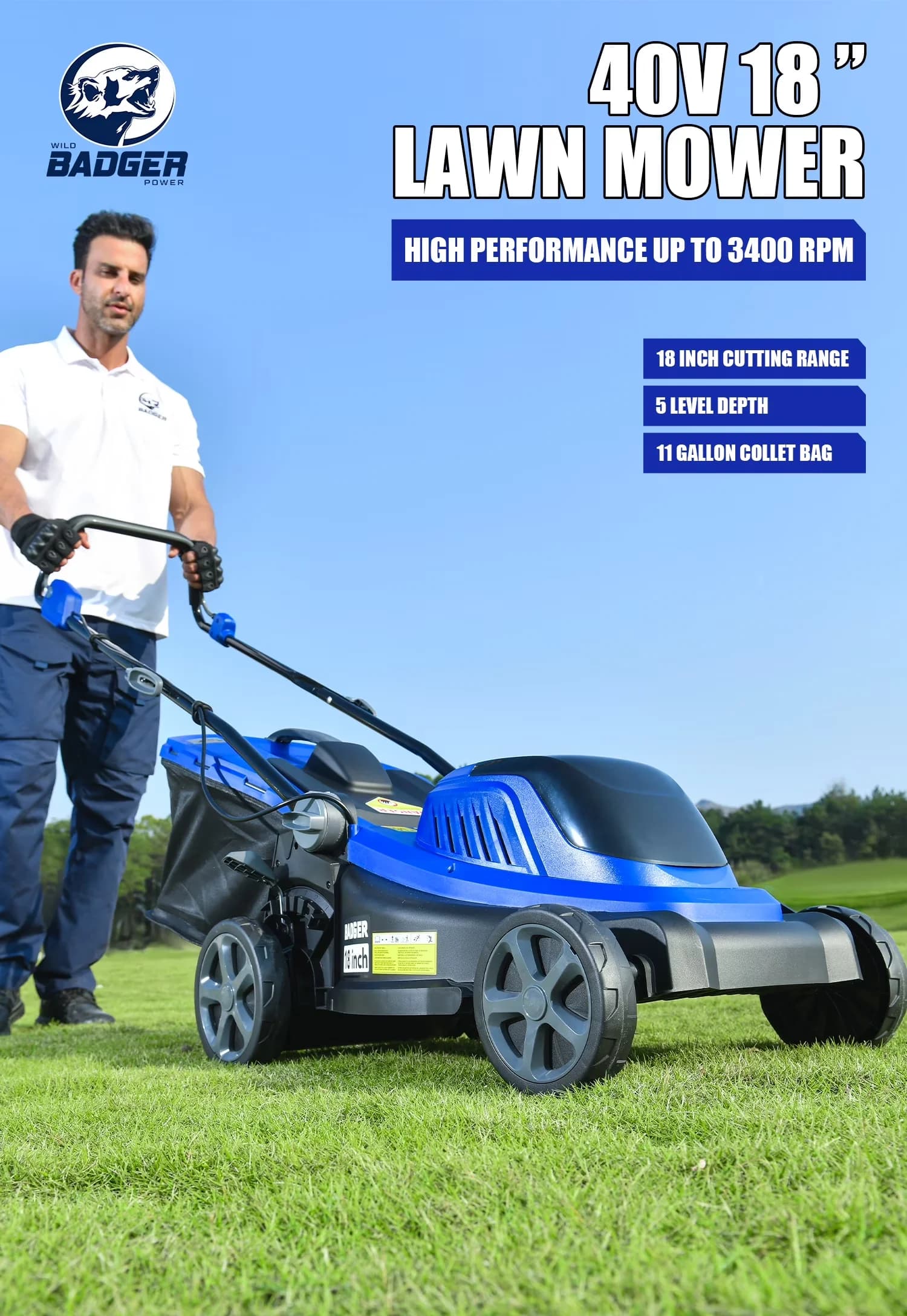 Efficient Push Mower with Battery, 40V, Brushless Motor - Blue - Universal Fit Model E0C52E