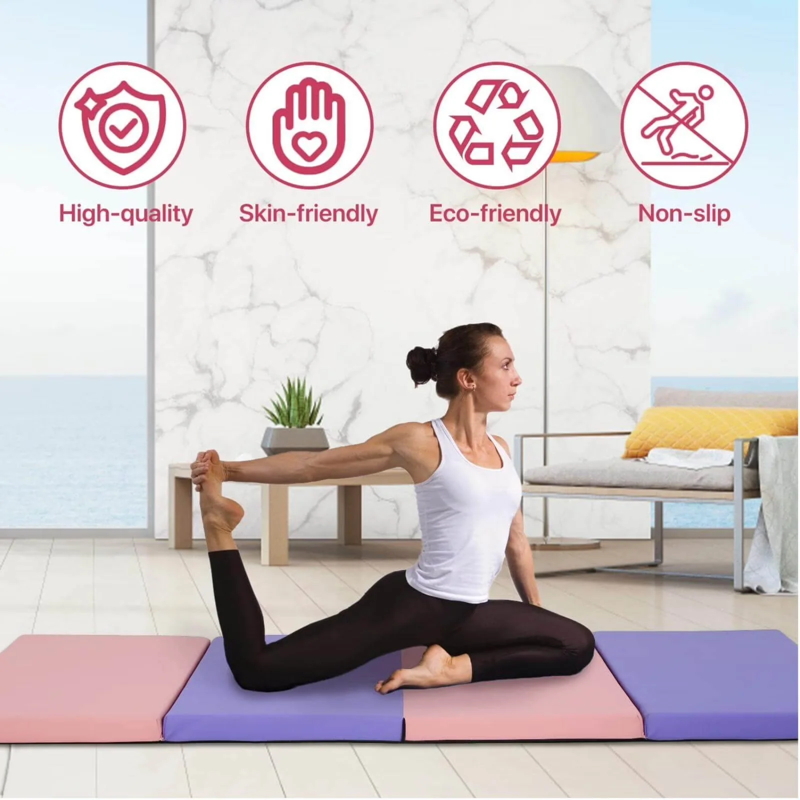 Premium Home Gym with Folding, Color: Mixed Color/Pink - Multi-Color Faux Leather Model 8D891A