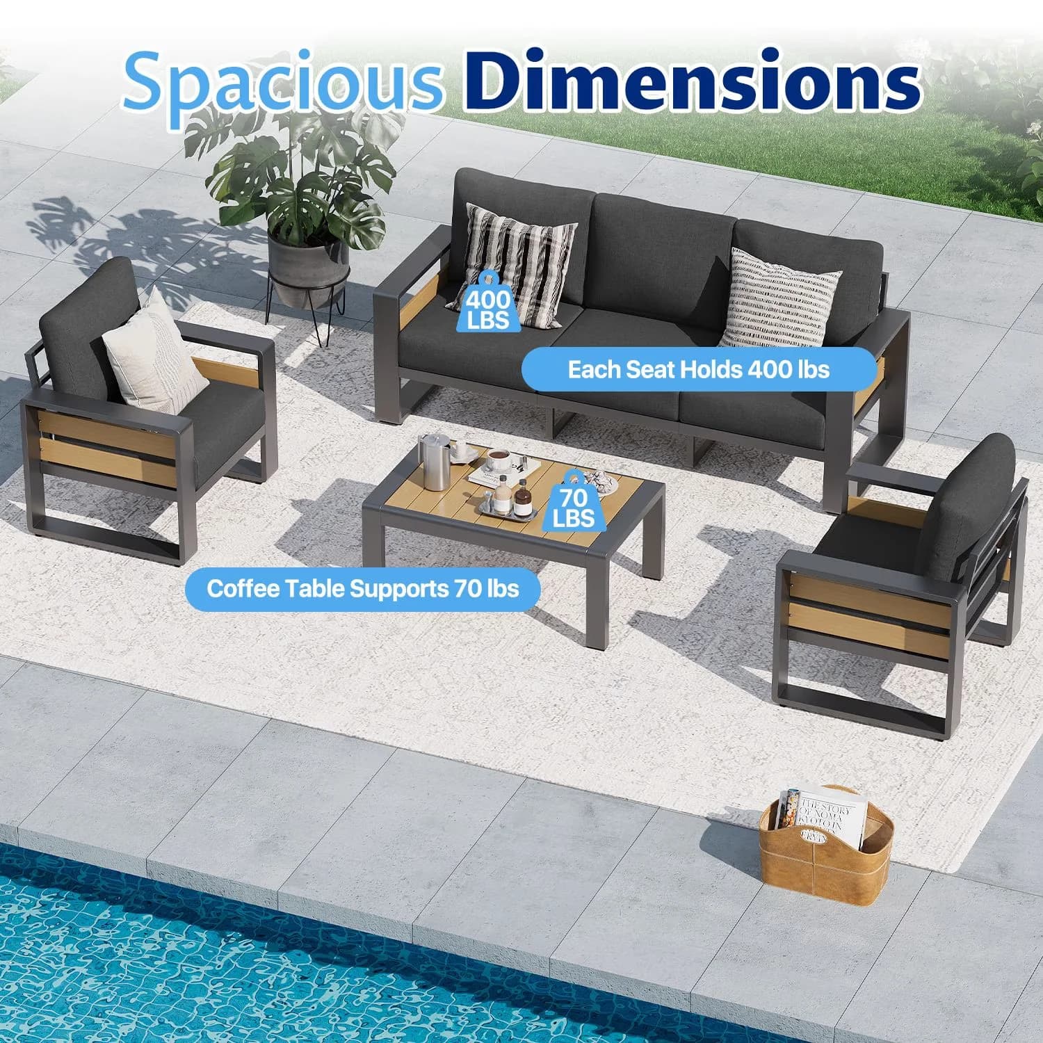 Outdoor Sofas Sectional Innovative with Rust Resistant, Contemporary, 4 Piece Aluminum Patio Furniture Set - Gray Model 16C2DF