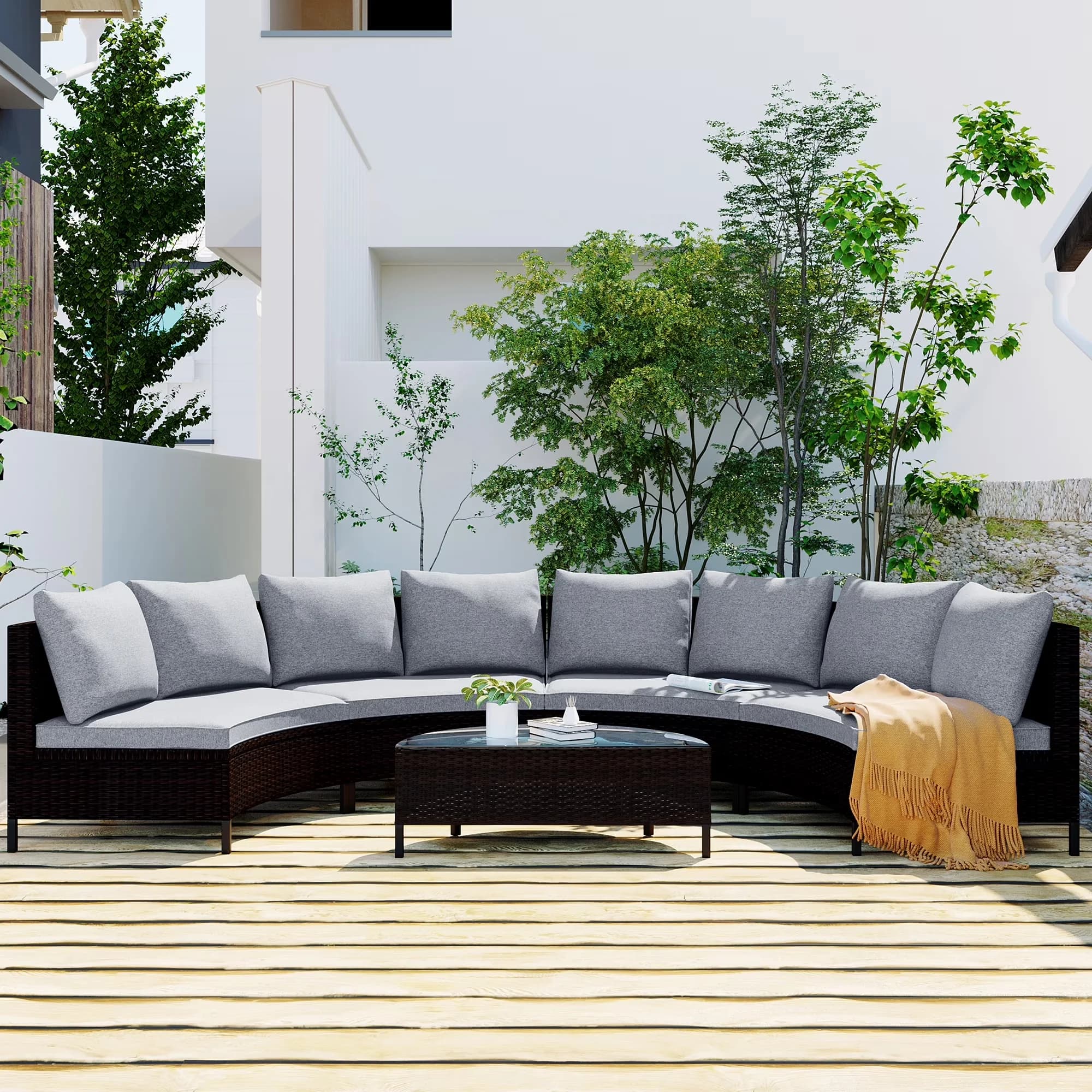 Reliable Outdoor Sofas Sectional with Water-Resistant, Weather-Resistant - Gray Pe Rattan, Steel Frame, Polyester Fabric,... Model 8DD5A4