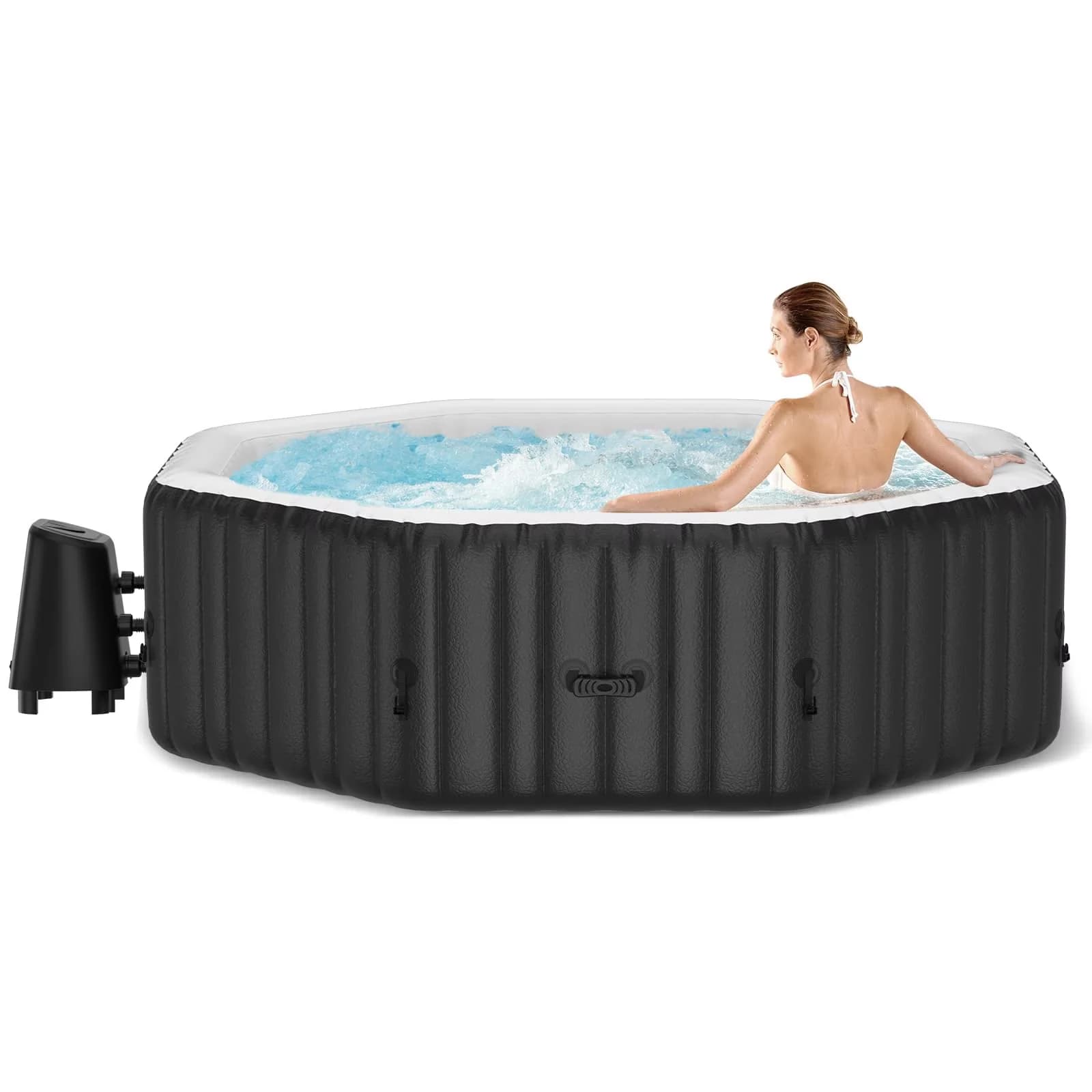 Sleek Hot Tub with Inflatable, Filter and Spa Cover, 130 Bubble Jets - White Model 963B94