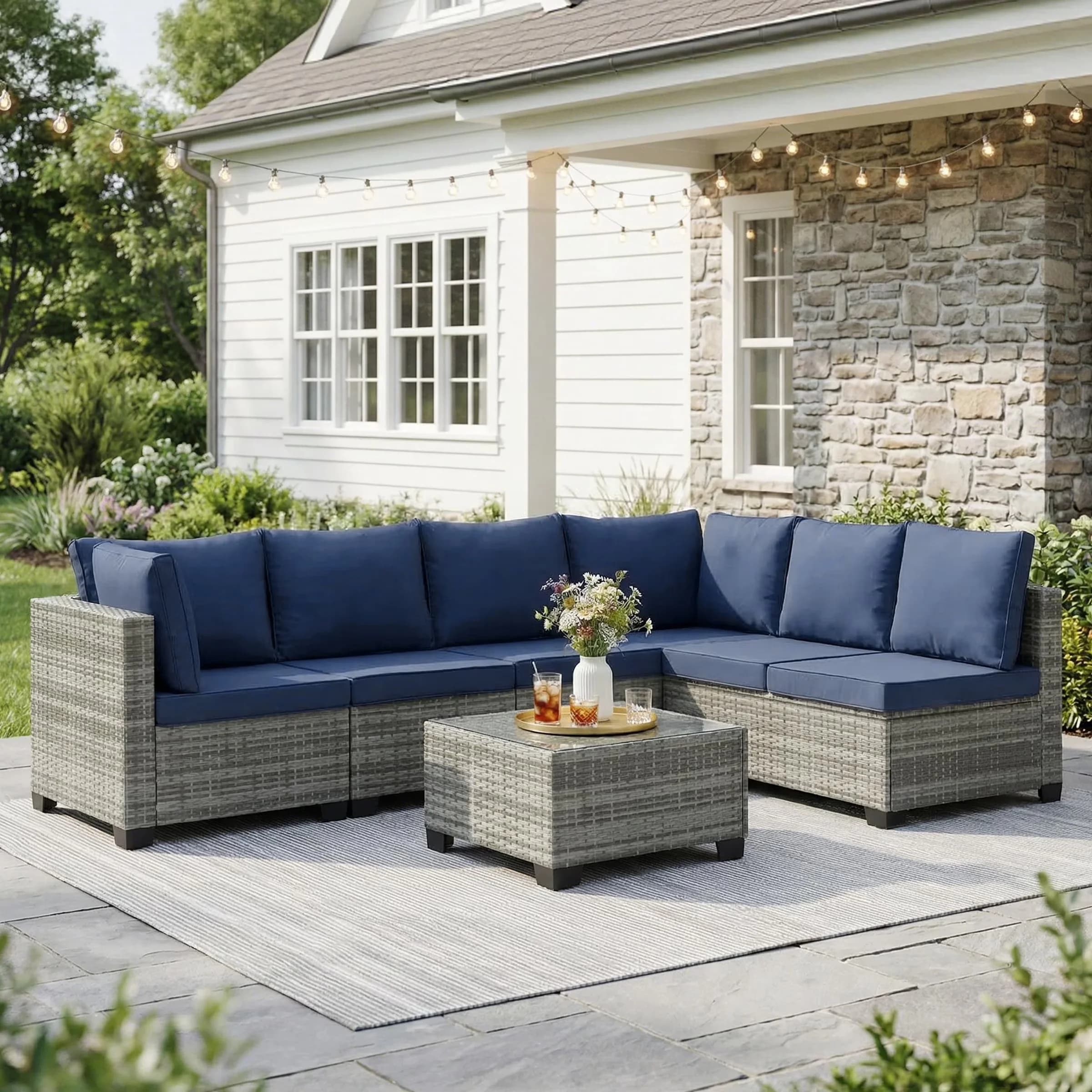 Efficient Outdoor Sofas Sectional with Waterproof, Traditional - Metal Blue Model C29EE4