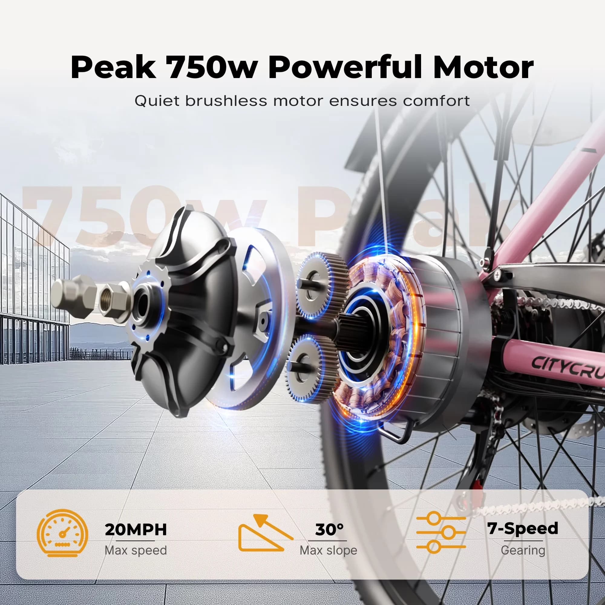 Electric Bike Versatile with Battery, 750W, 48V - Pink - Space-Saving Design Model E1155A