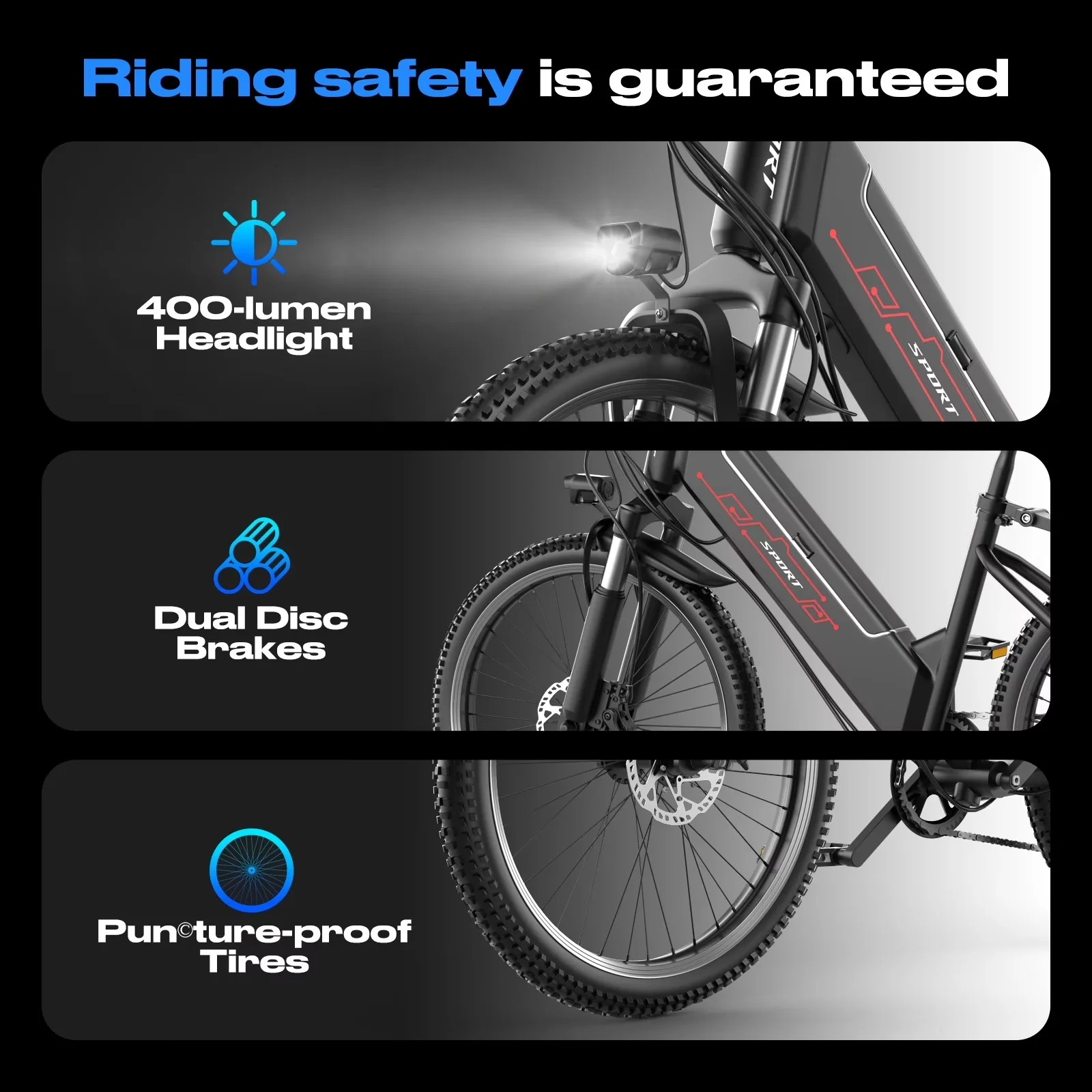 Premium Electric Bike with Battery, 1500W - Black - Universal Fit Model F207F6