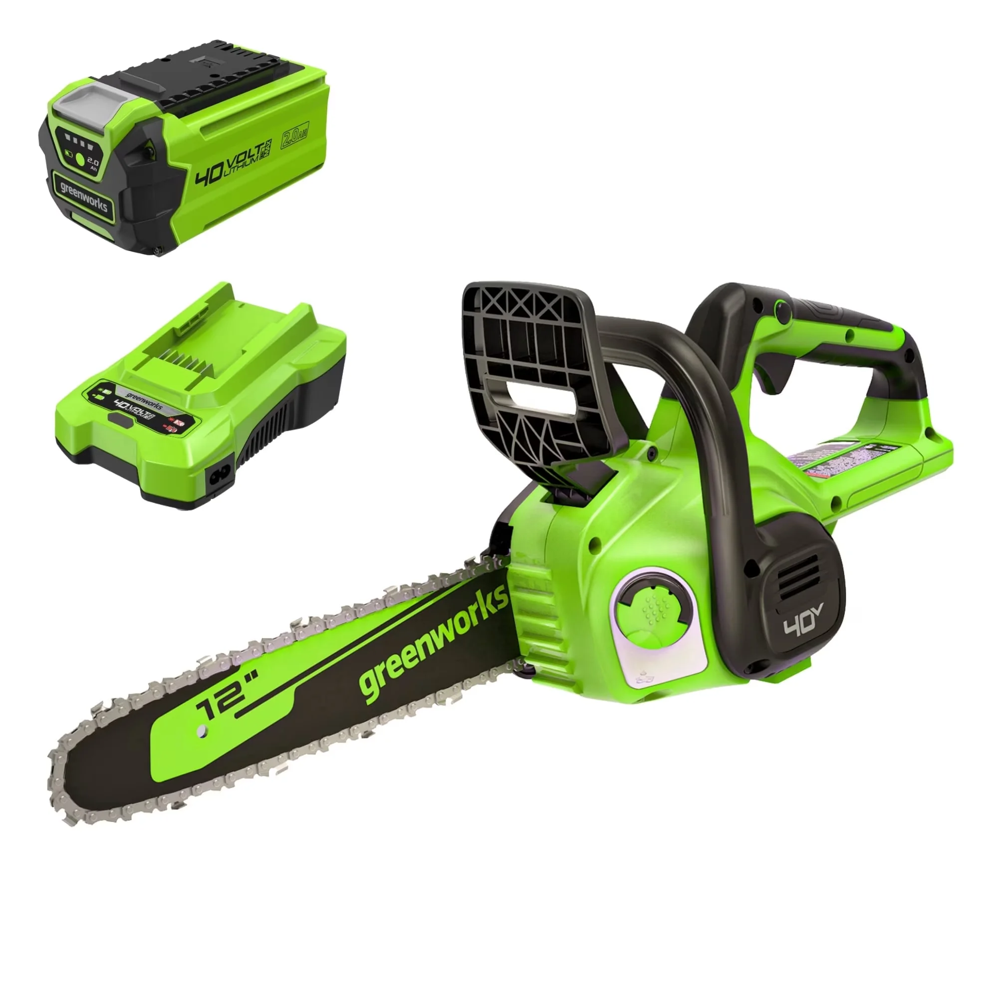 Classic Chainsaw with Battery, 40V, Chain Brake - Green - Rustic Charm Model 1C3C4B