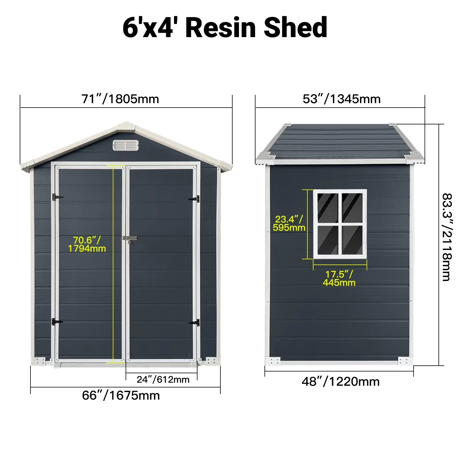 Sleek Shed with Mold Resistant, 6ft x 4ft Plastic Outdoor Storage, Floor and Lockable Door Plastic Garden - Gray Plastic Model 90D2A4