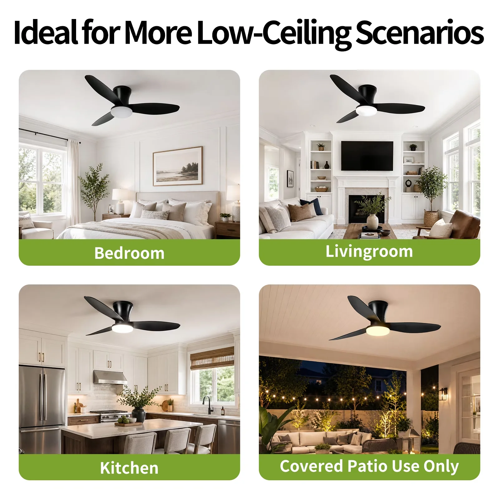 Stylish Ceiling Fan with Remote Controlled, Voice Controlled, Modern - Black for Living Room, Bedroom Model 4CAB61