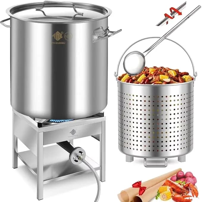 Essential Outdoor Fryer with 200000 BTU, w/Basket - Stainless Steel Silver for Outdoor, Large Model 173361