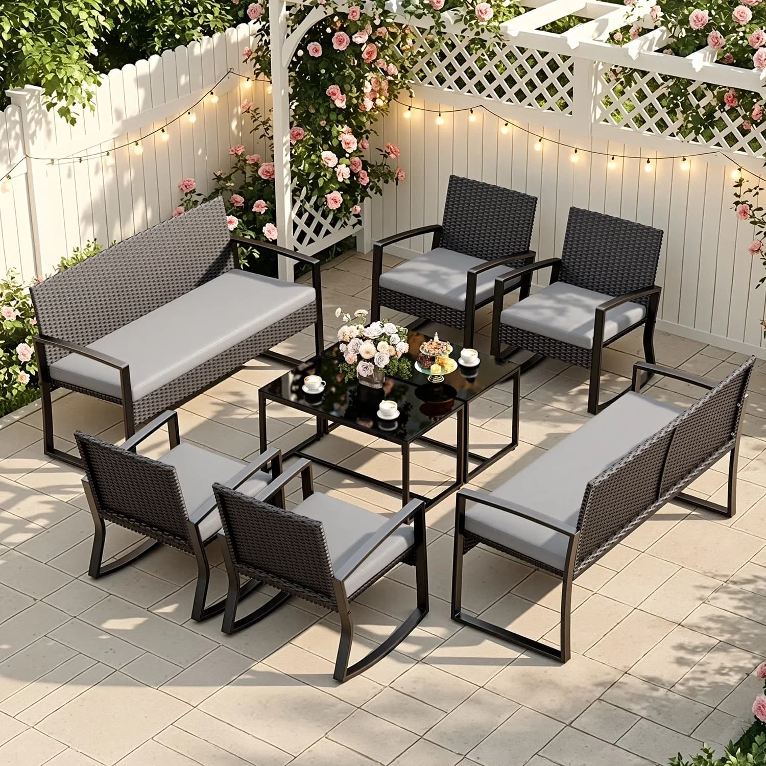 Patio Conversation Set Durable with Weatherproof, Removable Washable Cushions, All-Weather PE Rattan - Metal Gray Model 078AC4