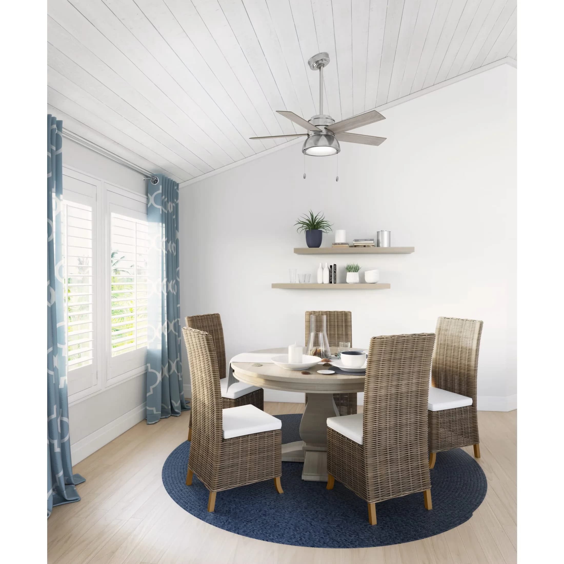 Premium Ceiling Fan with LED, Farmhouse, Reverse Airflow - Glass Silver for Living Room, Bedroom Model CB4DF6
