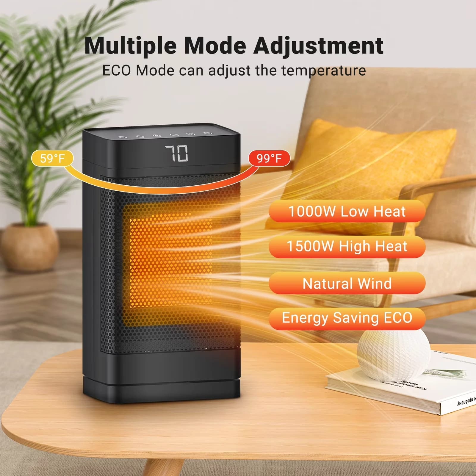 Essential Portable And Electric Space Heater with 1500W, Oscillating - Black Model C93CFB