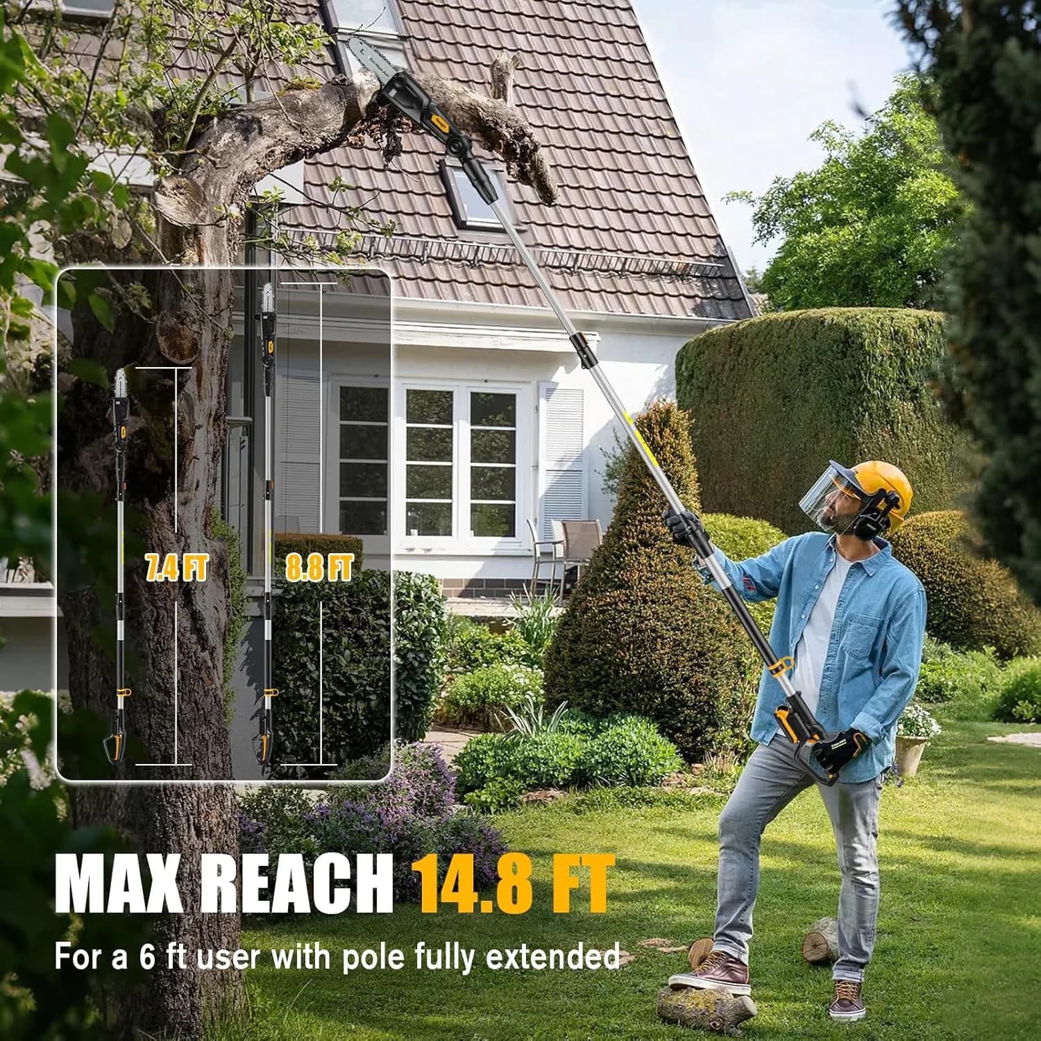 Innovative Pole Saw with Battery, 20V, Cordless Compatible for General Purpose - Model DA4E40