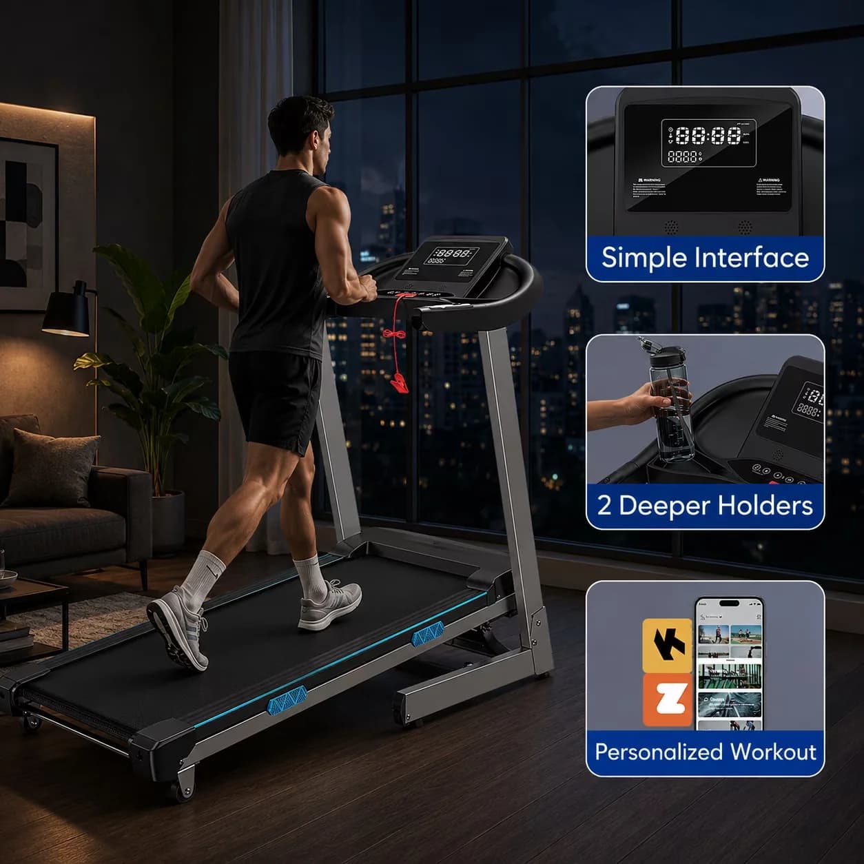 Home Gym Modern with 15% Auto Incline, 400lbs Capacity, Folding Treadmill - Black Steel Model 2B919F