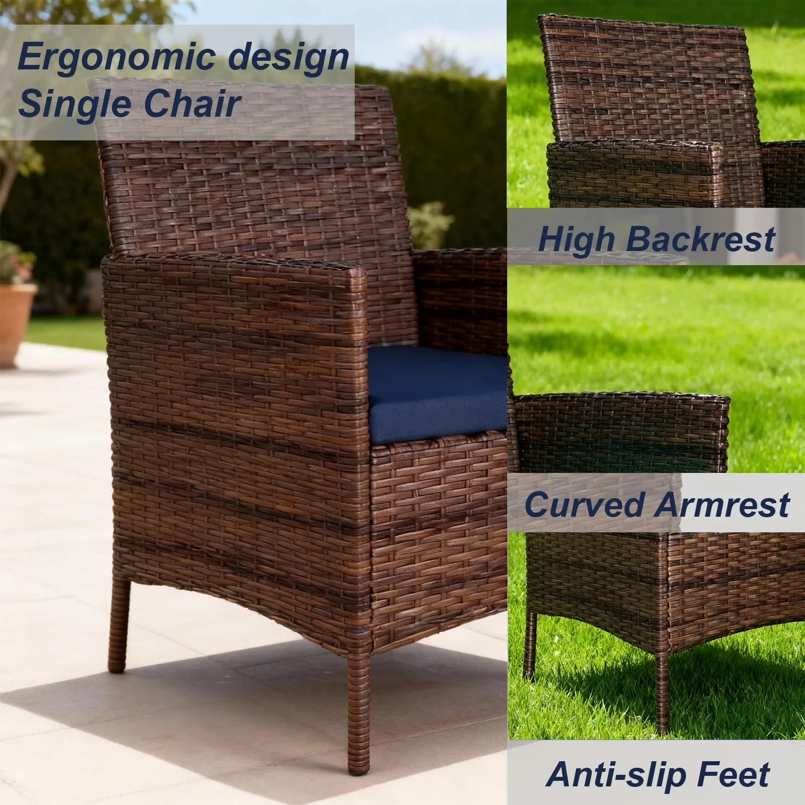 Versatile Patio Conversation Set with Weatherproof - Blue Pe Wicker Rattan Model 2C43DC