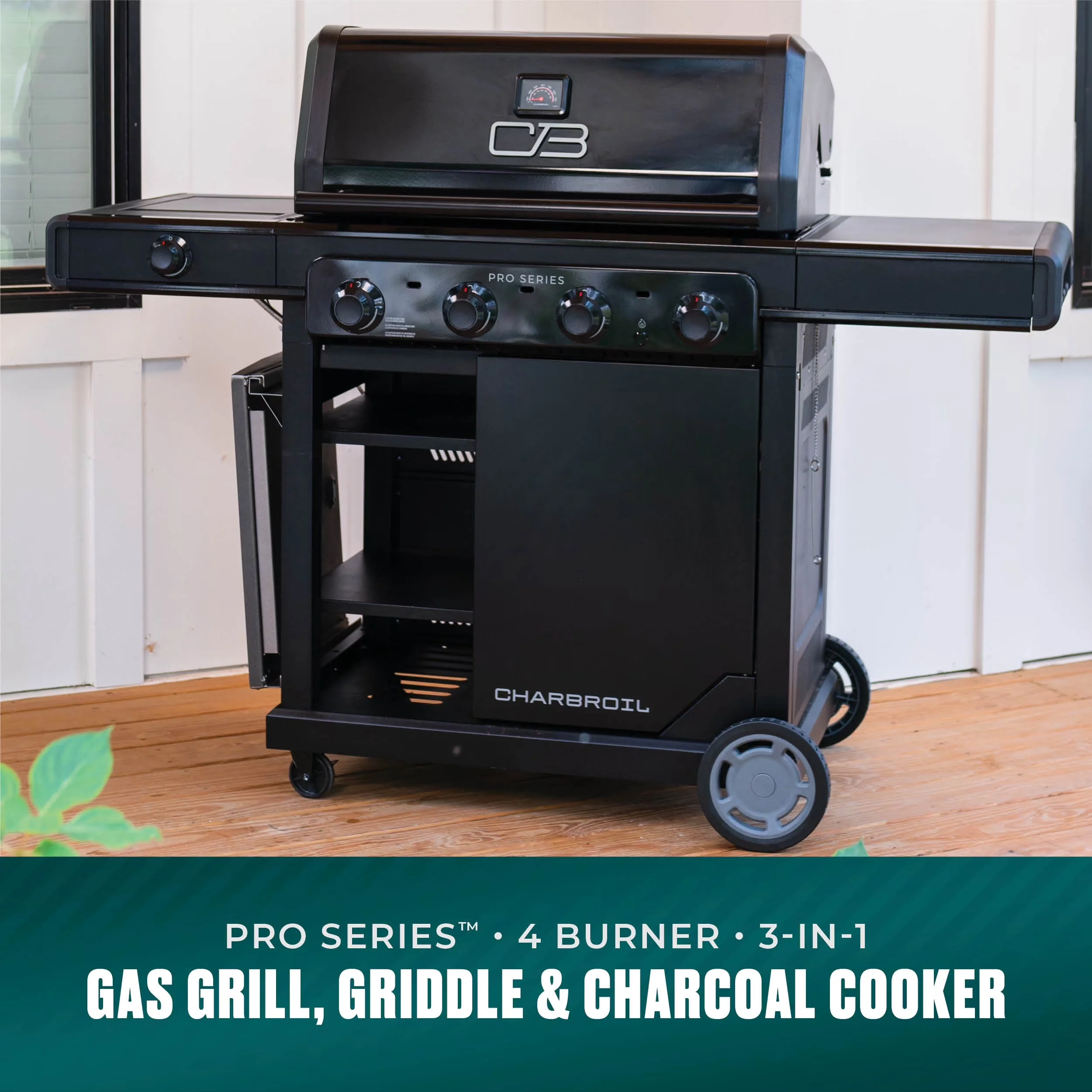 Flat Top Grill Stylish with Warming Rack, Enclosed Cabinet, Heat Thermometer - Heavy Duty Steel Model 3DB2FB