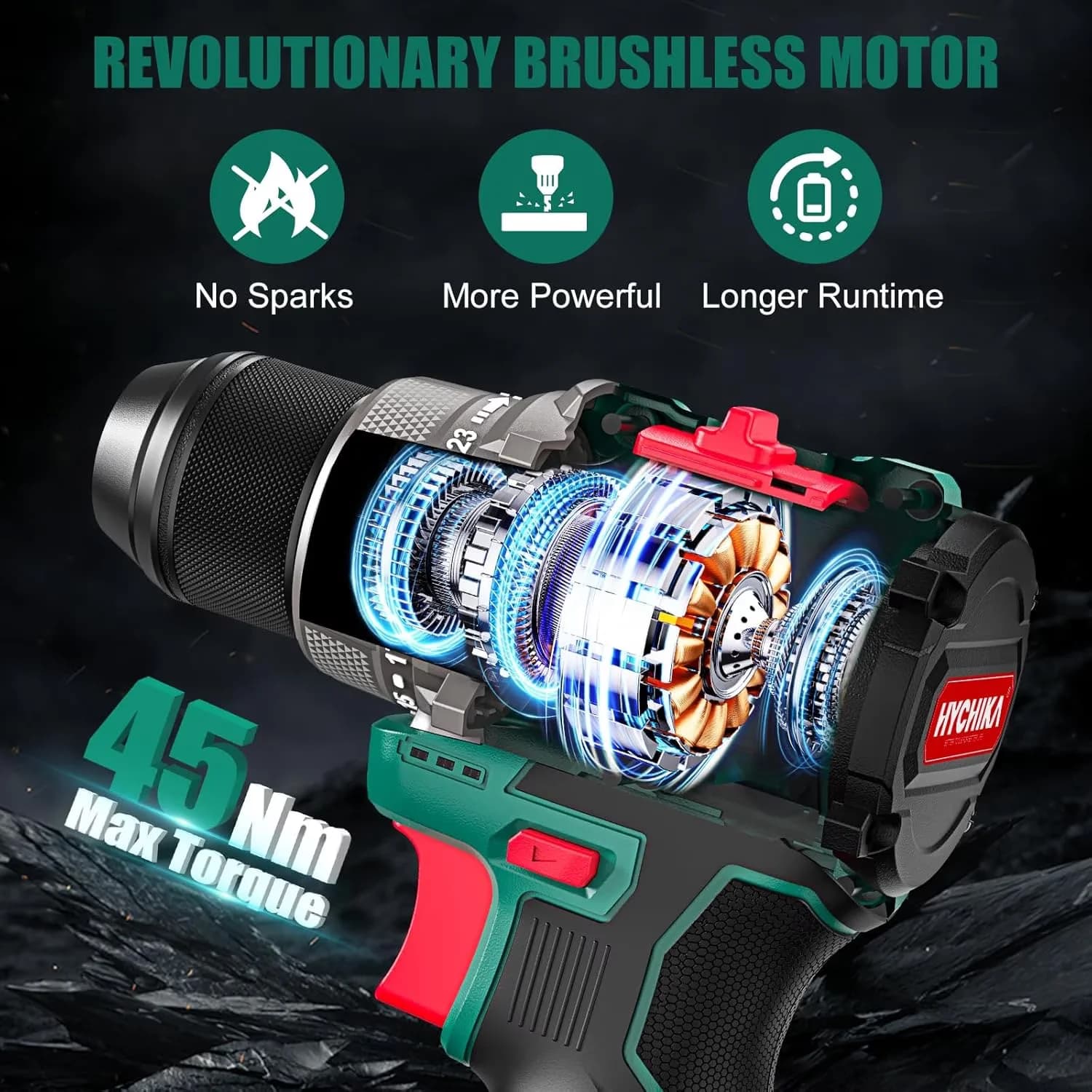 Durable Drills Driver with Battery, LED, Drill Set - Green 3/8 - Easy to Use Model 460102