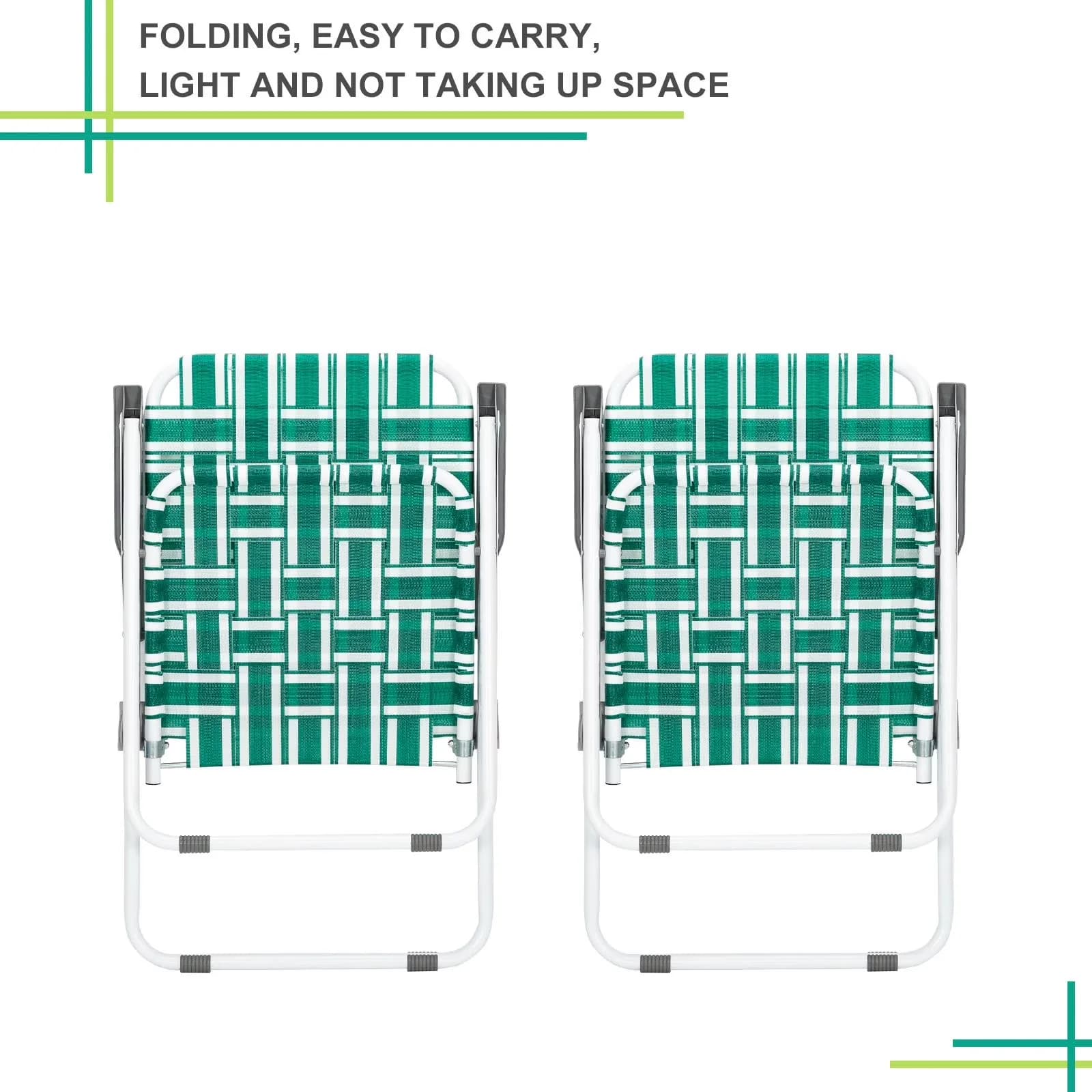 Reliable Beach Chair with Foldable, 2 Piece, Armrest - Pp Braided Belt Steel Pipe Green Model 16279B