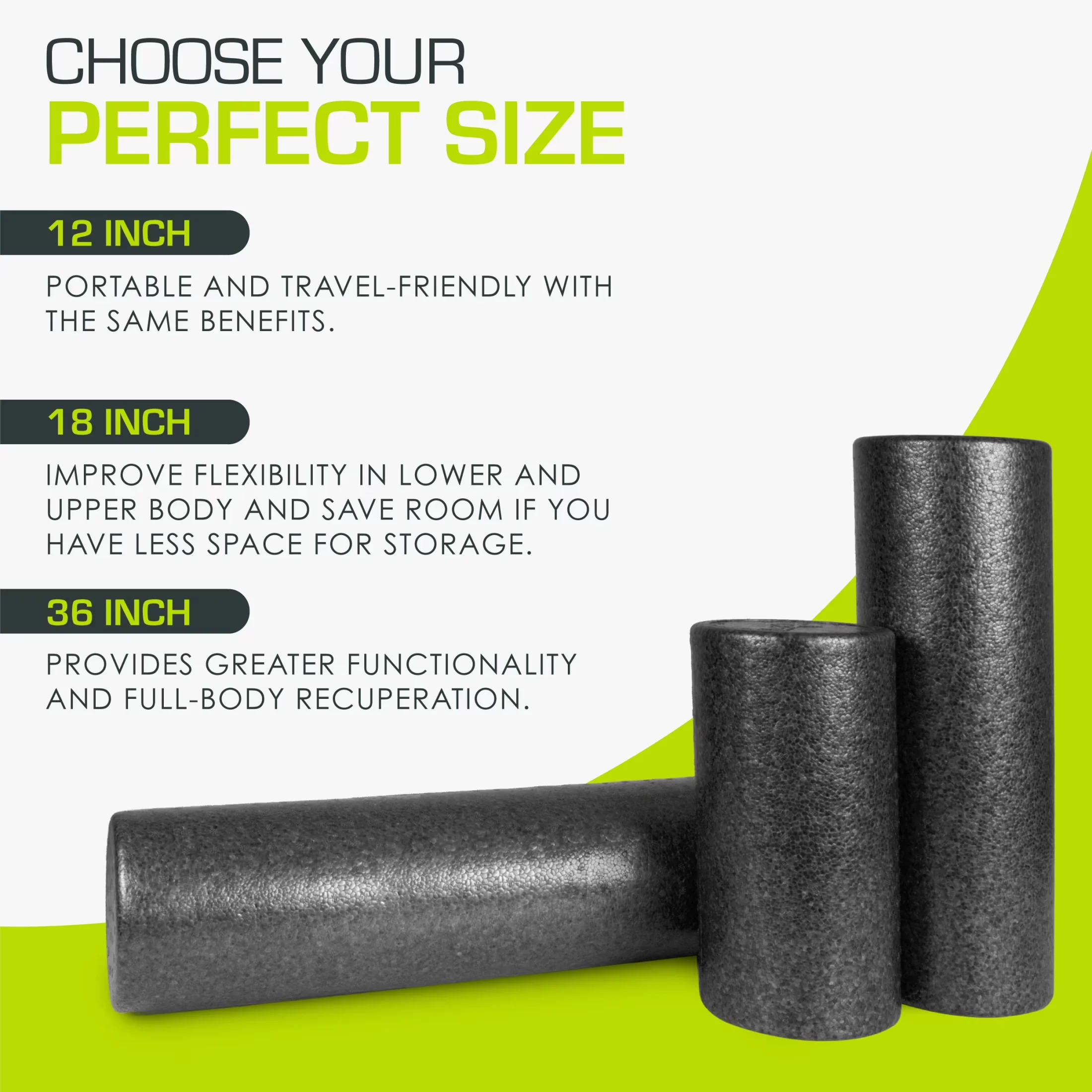 Sleek Home Gym Accessory with Water-Resistant, High Density Foam Roller 12x6-in, Black - Black Epp Foam Model CA8D87