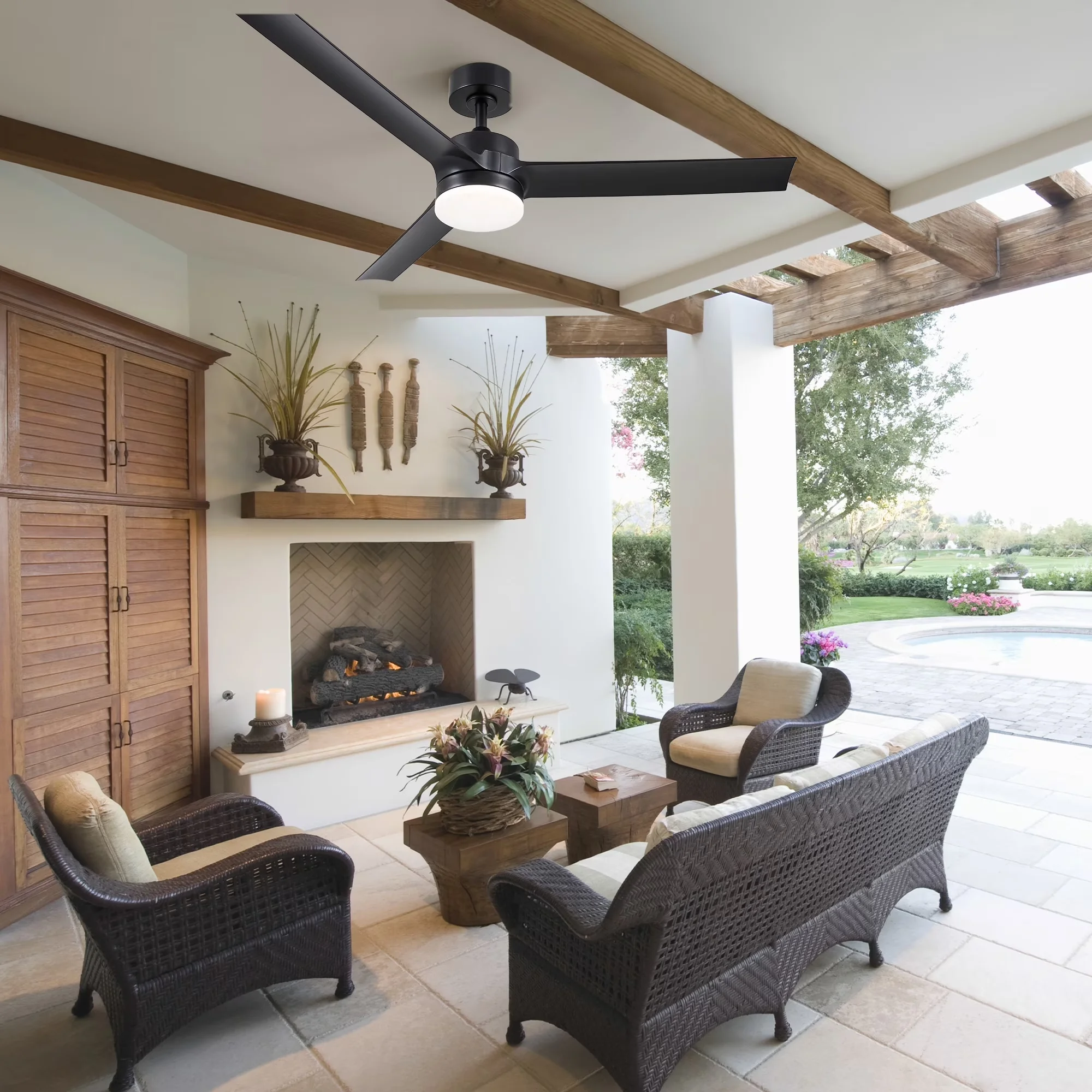 Quality Ceiling Fan with LED, Mid-Century, Dimmable - Acrylic Black 52in Model 97C70B