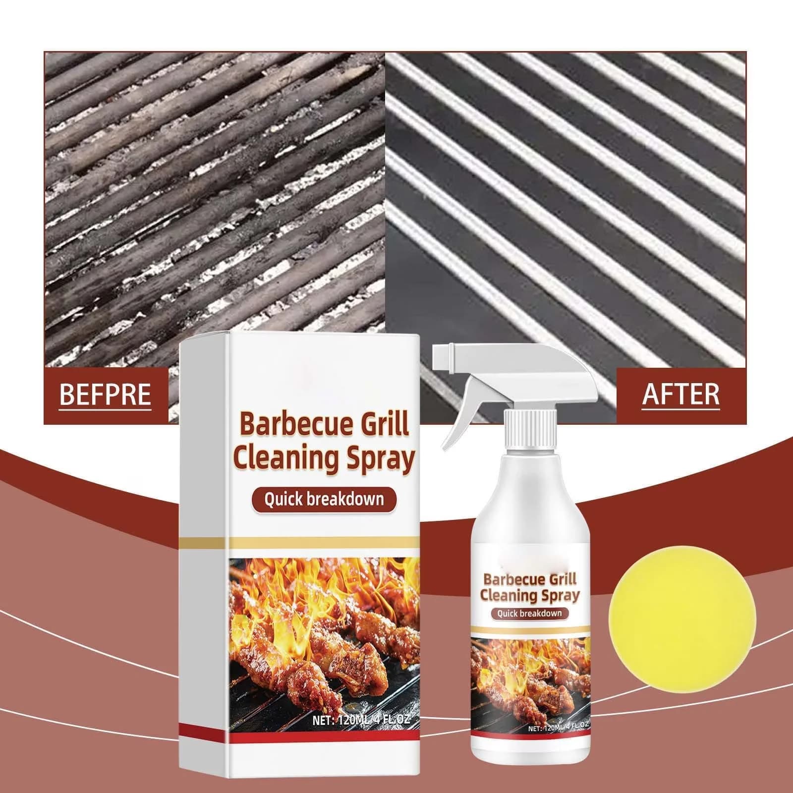 Stylish Combo Grill with BBQ Cleaner Spray 4 fl oz (120ml) - Easy to Use Model 11A1B7