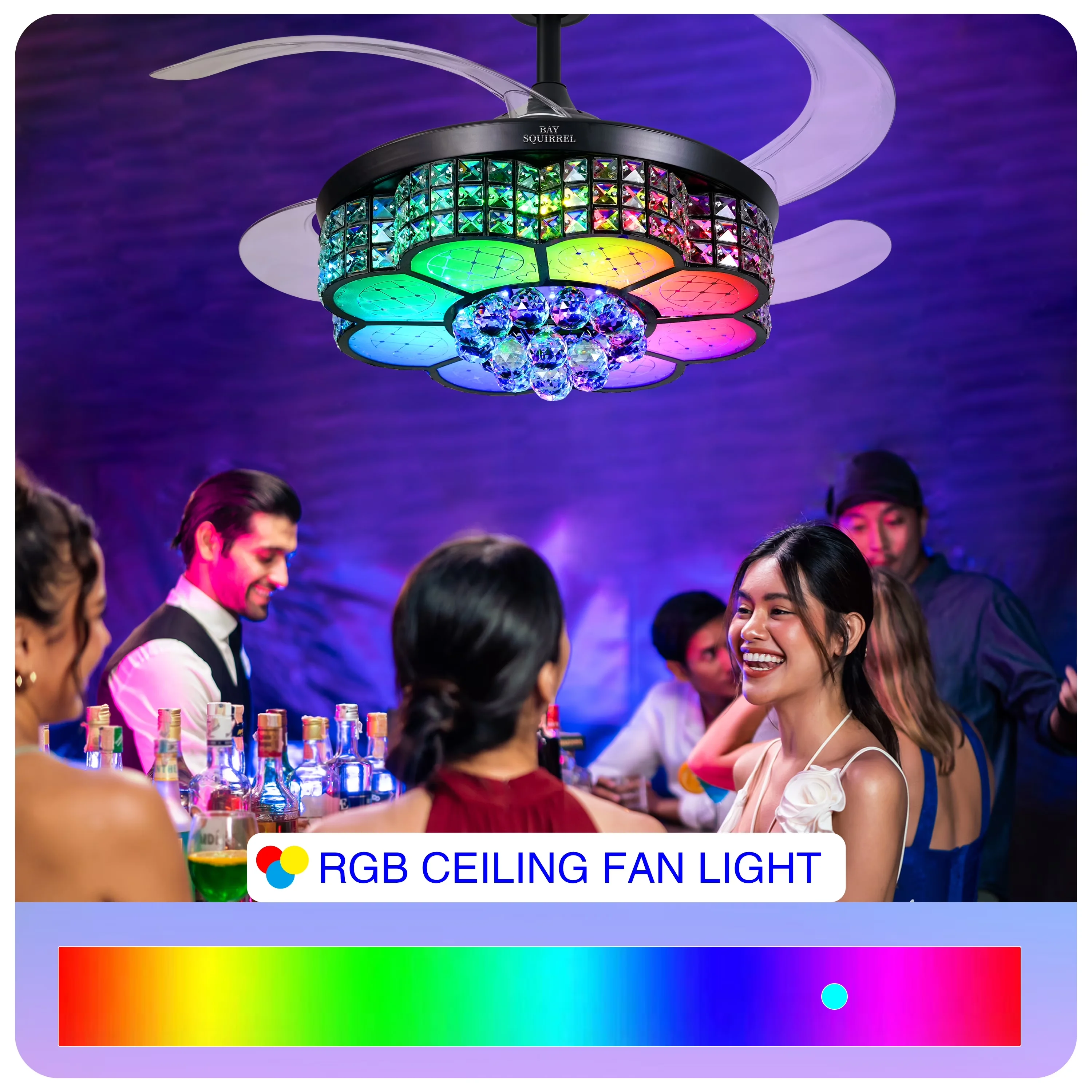 Ceiling Fan Efficient with LED, Remote Controlled, Energy Efficient - Black Crystal Model FD8D9C