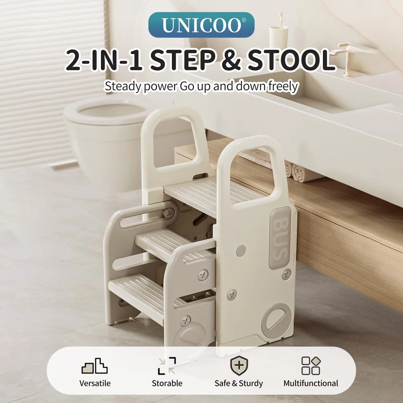 Ladders And Step Stool Stylish with Non-Marring Feet, Foldable, Anti-Slip - Gray Pp Model 11E771
